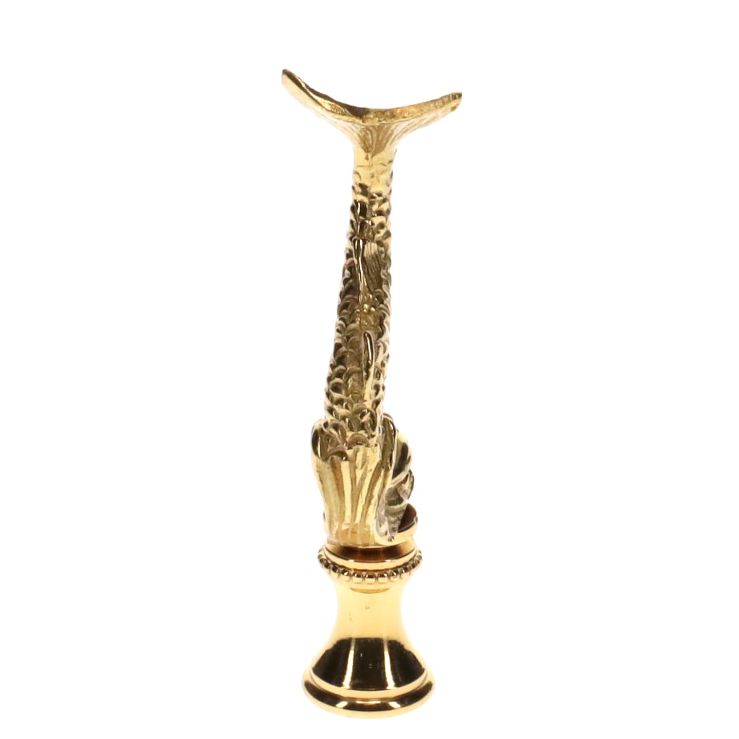 3" Tall Brass Finial, Roman Dolphin, 1/4-27F Tap (15169)