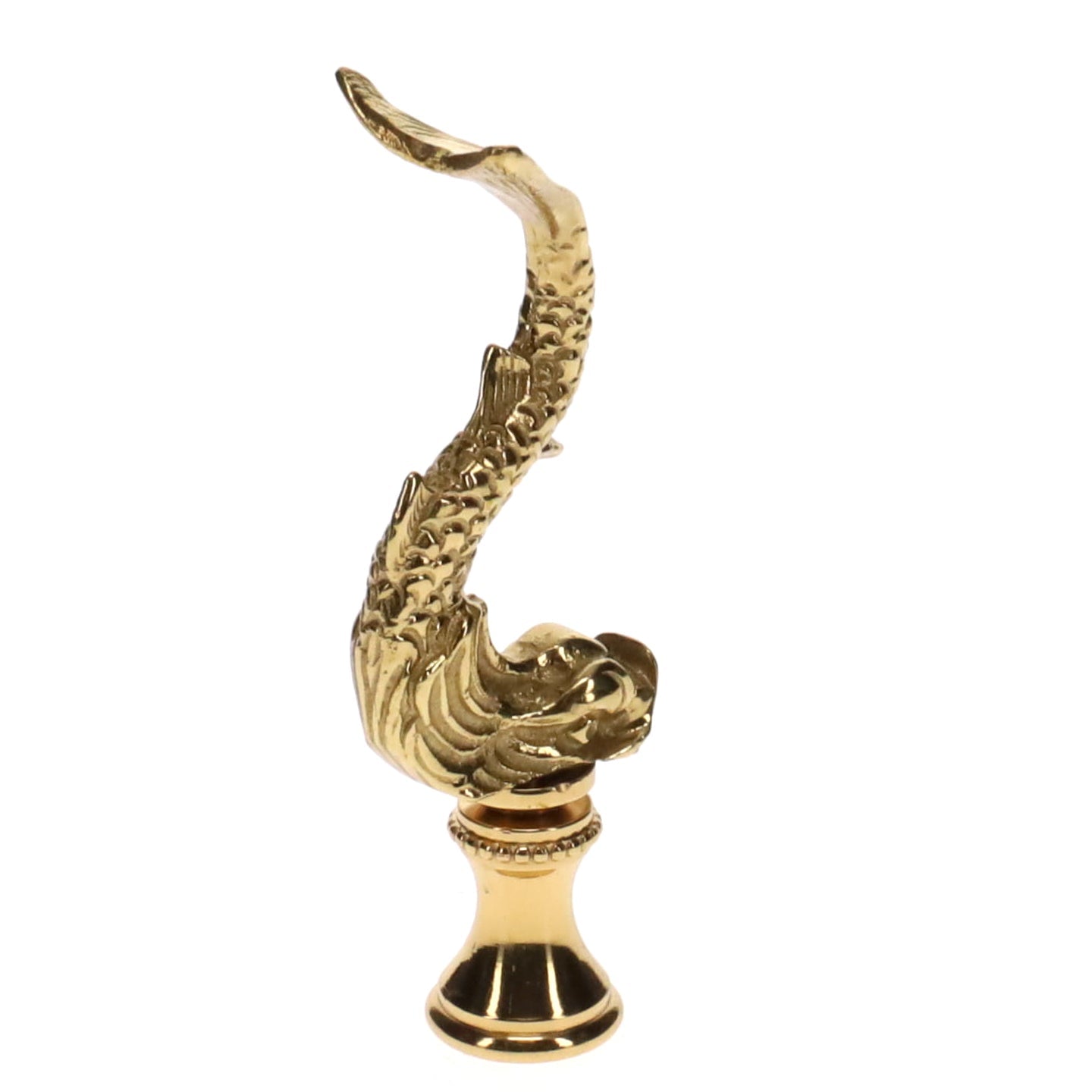 3" Tall Brass Finial, Roman Dolphin, 1/4-27F Tap (15169)