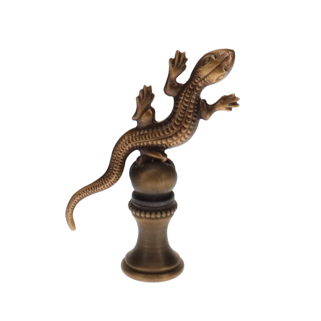2-5/16" Tall Brass Finial, Gecko, Bronze Finish, 1/4-27F Tap (15172BR)