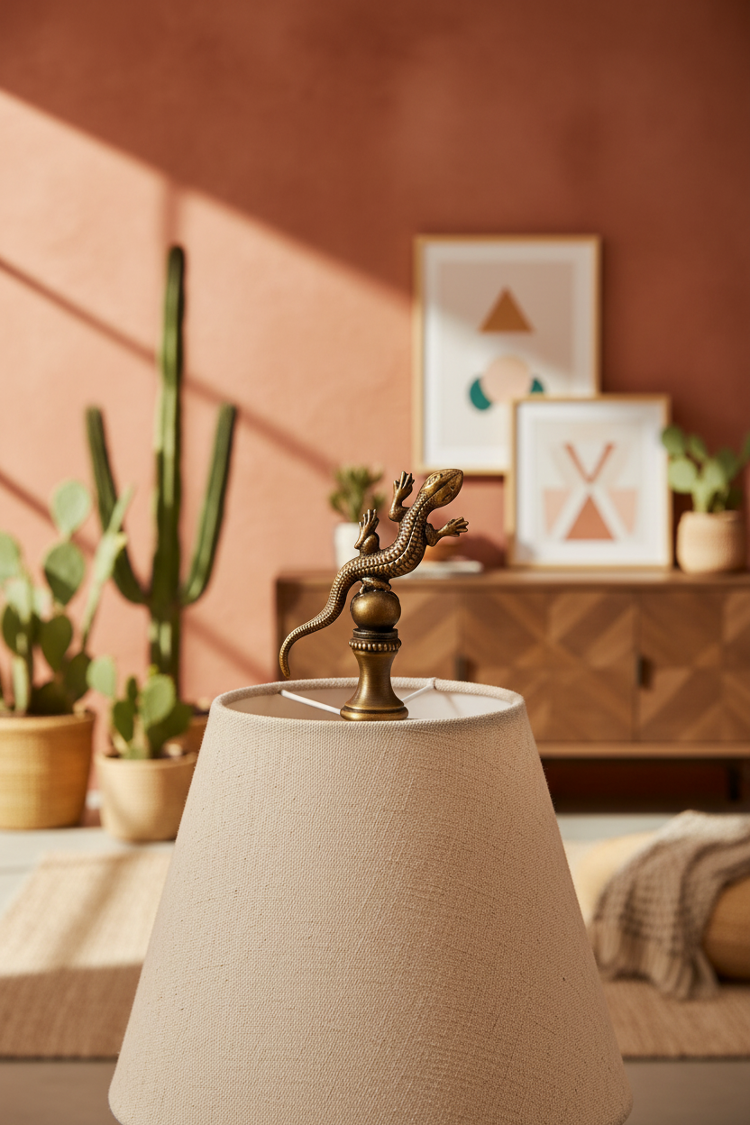 2-5/16" Tall Brass Finial, Gecko, Bronze Finish, 1/4-27F Tap (15172BR)