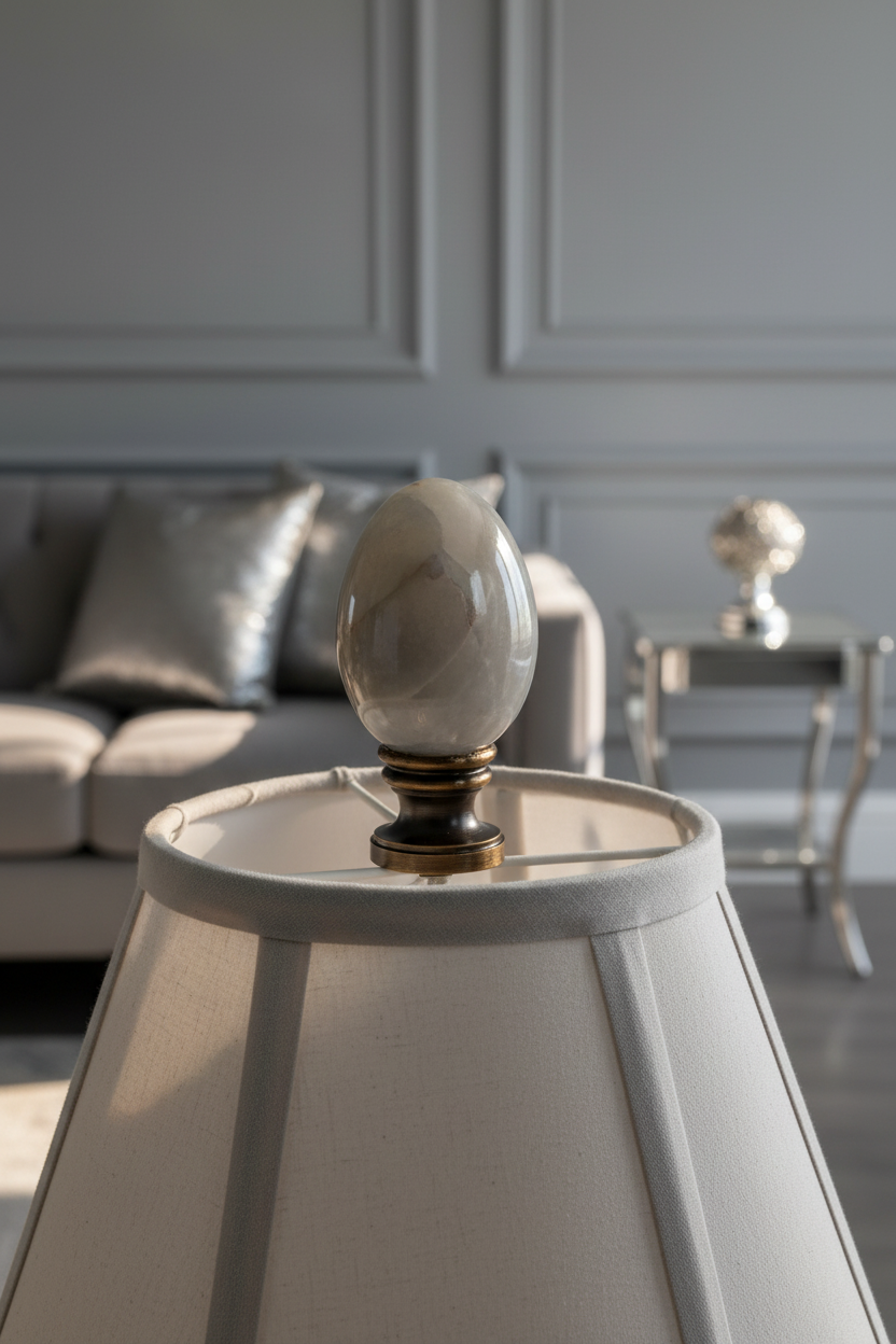 2-1/4" Tall Brass Finial, Marble Egg, Antique Finish, 1/4-27F Tap (15173A)