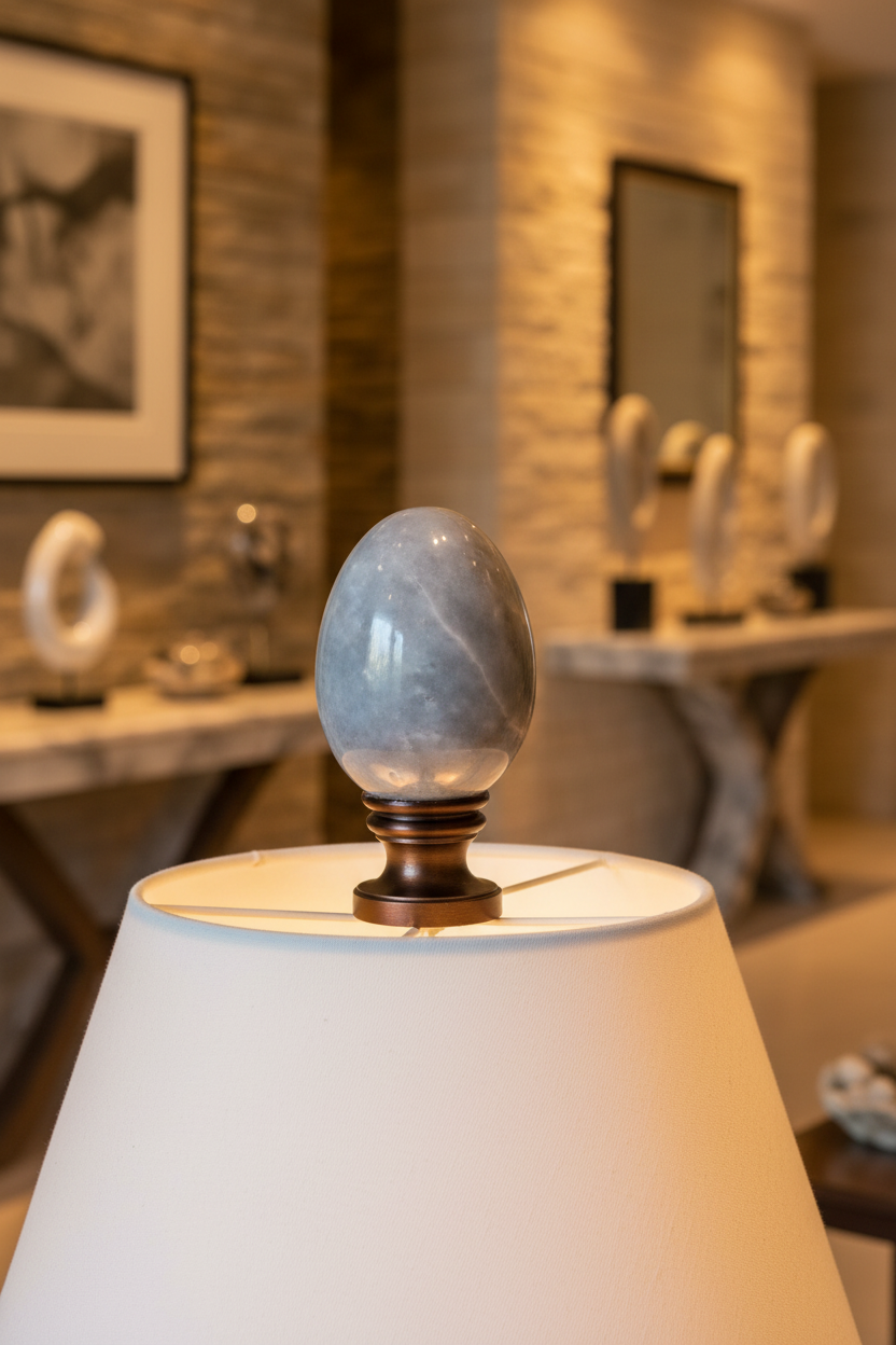 2-1/4" Tall Brass Finial, Marble Egg, Antique Bronze Finish, 1/4-27F Tap (15173B)