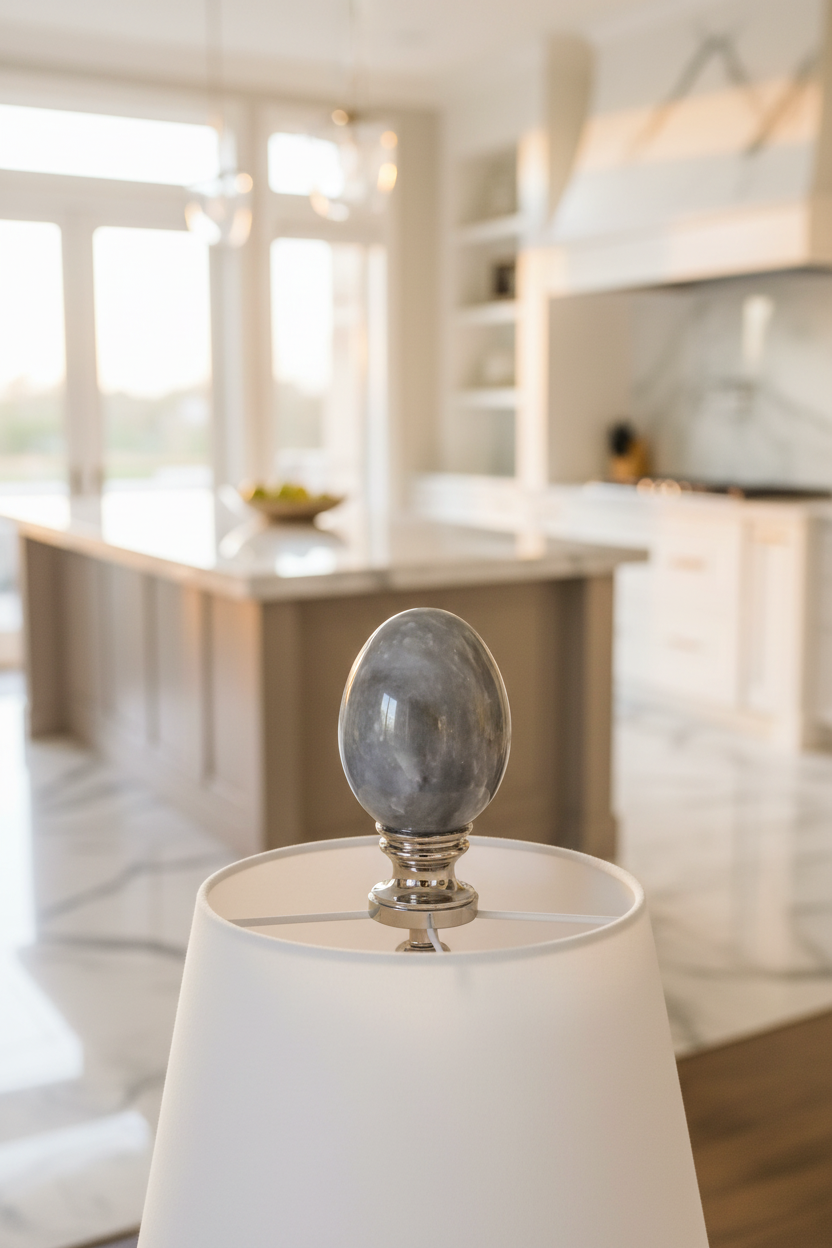 2-1/4" Tall Finial, Marble Egg, Nickel Finish, 1/4-27F Tap (15173N)