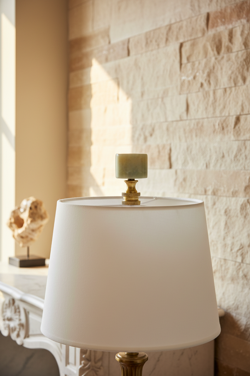 1-5/8" Tall Brass Finial, Jade Stone, 1/4-27F Tap (15174)