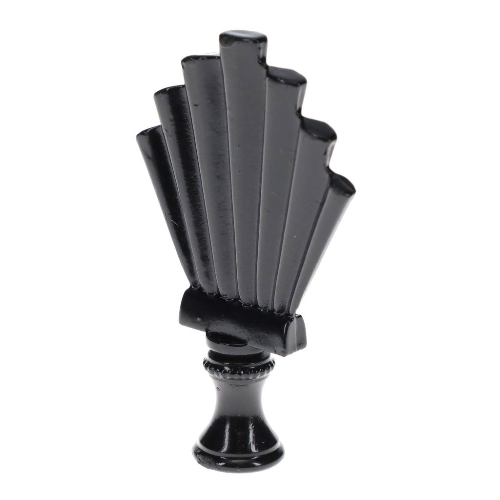2-15/16" Tall Brass Finial, Fluted Fan, Black Finish, 1/4-27F Tap (15175BK)
