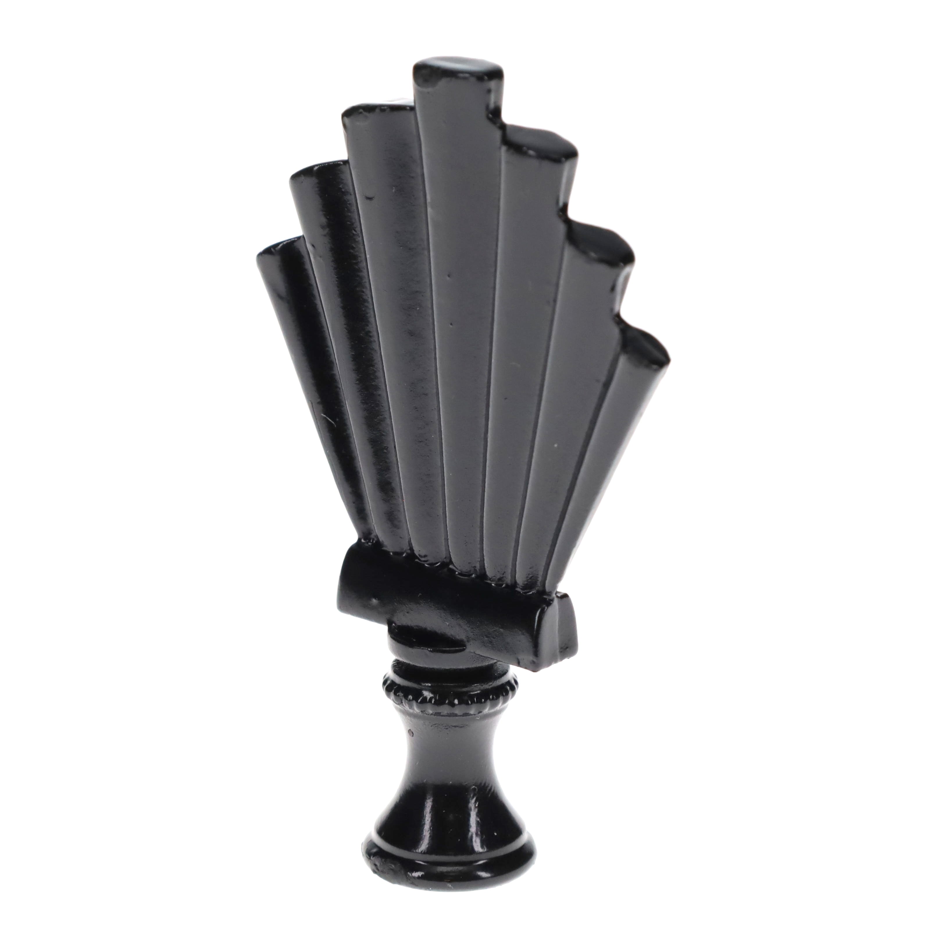 2-15/16" Tall Brass Finial, Fluted Fan, Black Finish, 1/4-27F Tap (15175BK)