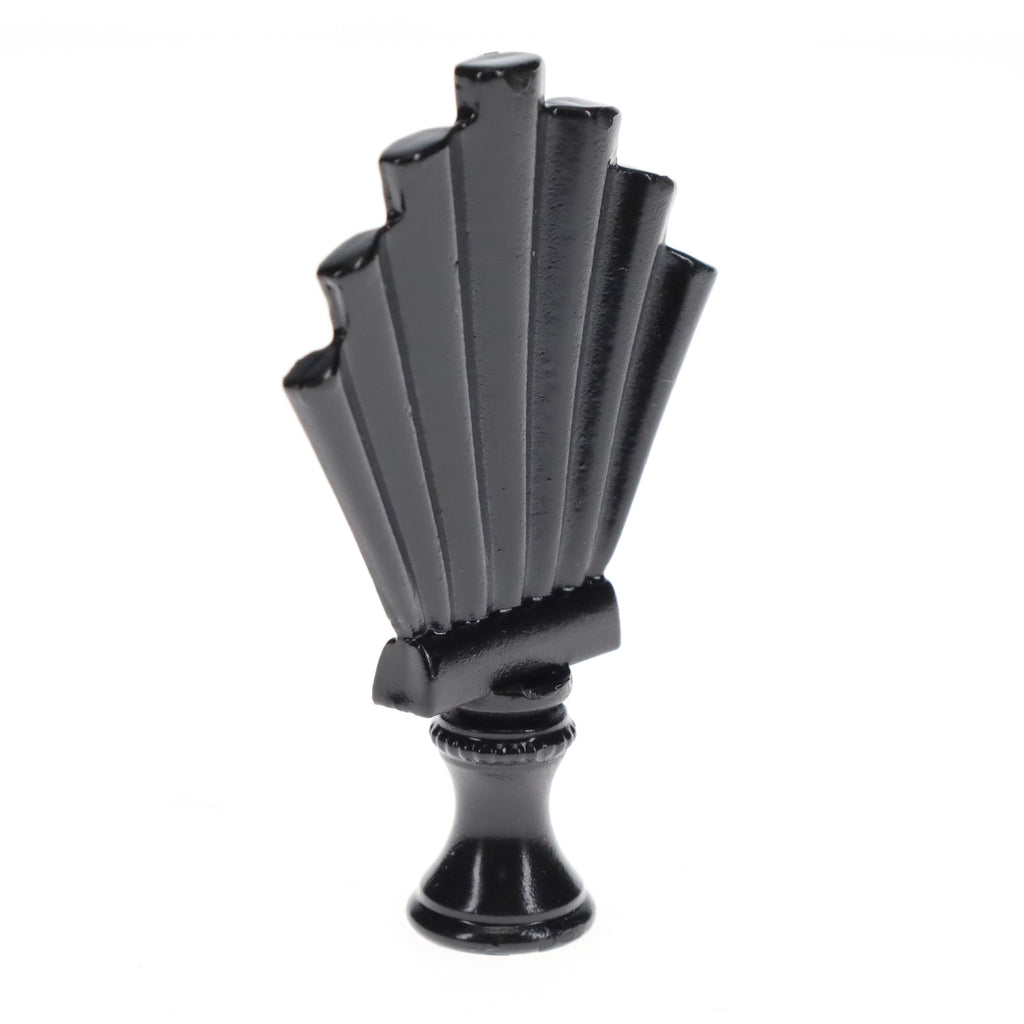 2-15/16" Tall Brass Finial, Fluted Fan, Black Finish, 1/4-27F Tap (15175BK)