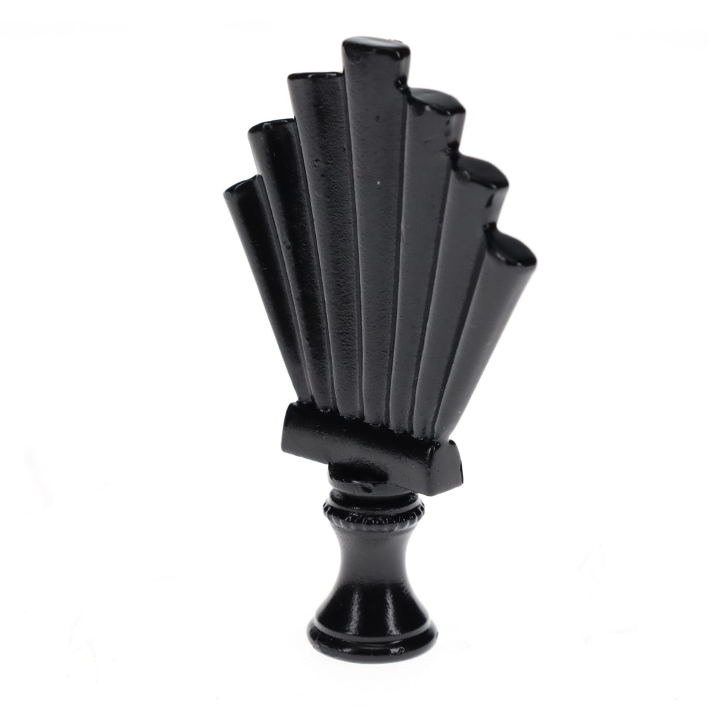 2-15/16" Tall Brass Finial, Fluted Fan, Black Finish, 1/4-27F Tap (15175BK)