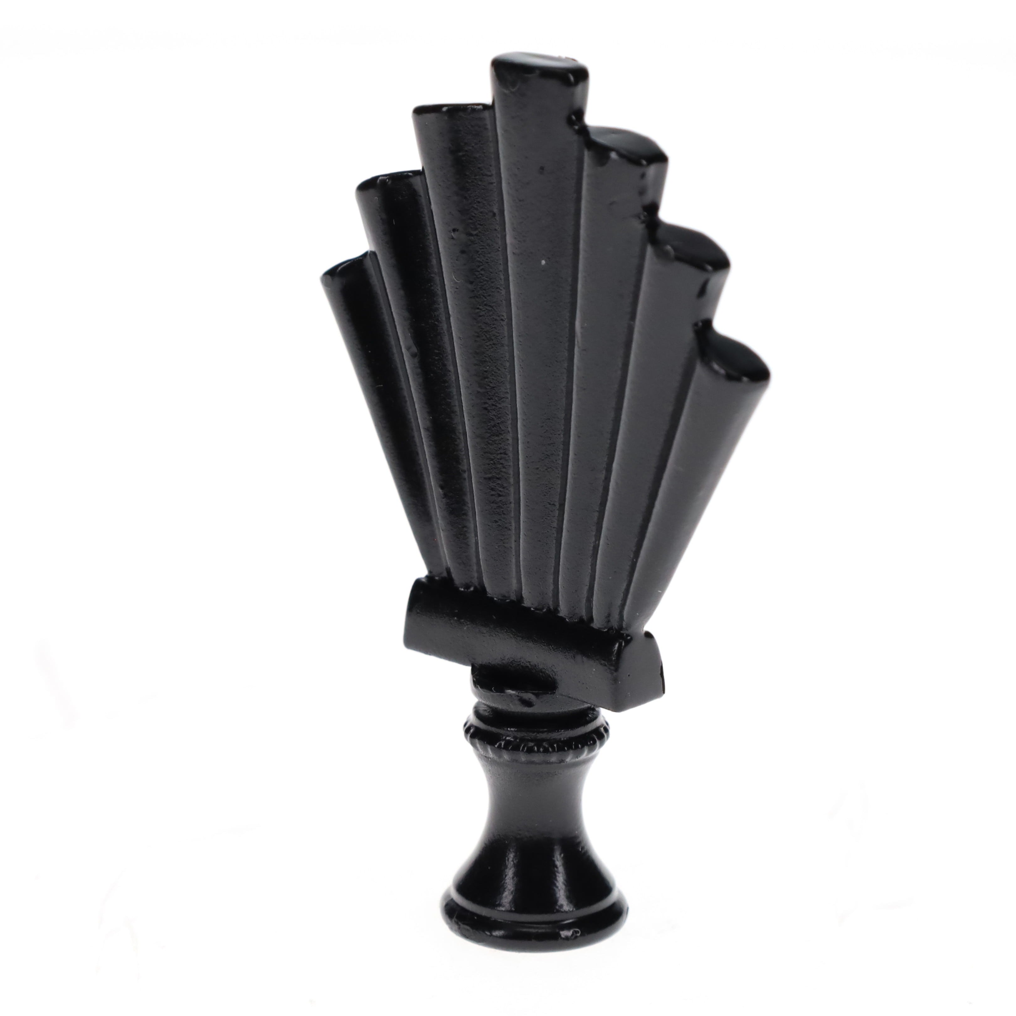 2-15/16" Tall Brass Finial, Fluted Fan, Black Finish, 1/4-27F Tap (15175BK)
