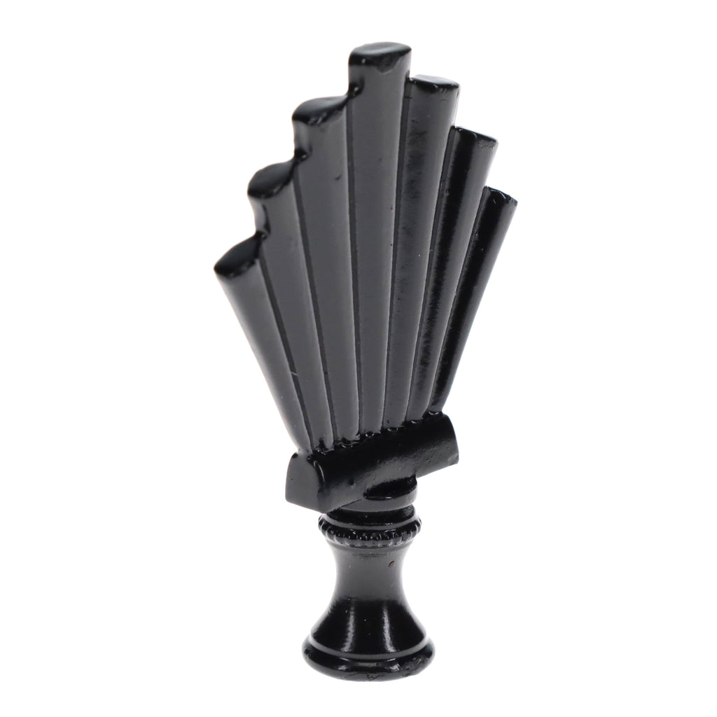 2-15/16" Tall Brass Finial, Fluted Fan, Black Finish, 1/4-27F Tap (15175BK)