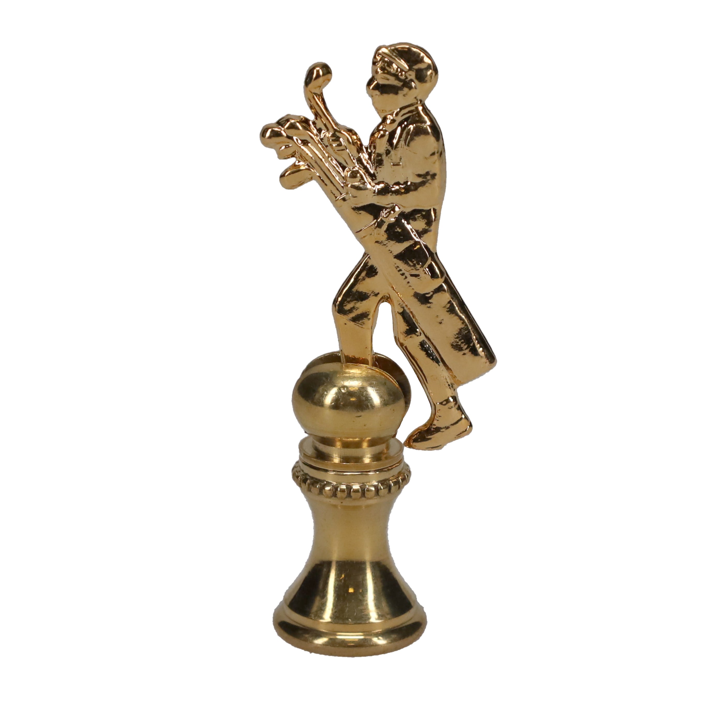 2-1/2" Tall Brass Finial, Golfer with Golf Bag, 1/4-27F Tap (15177)