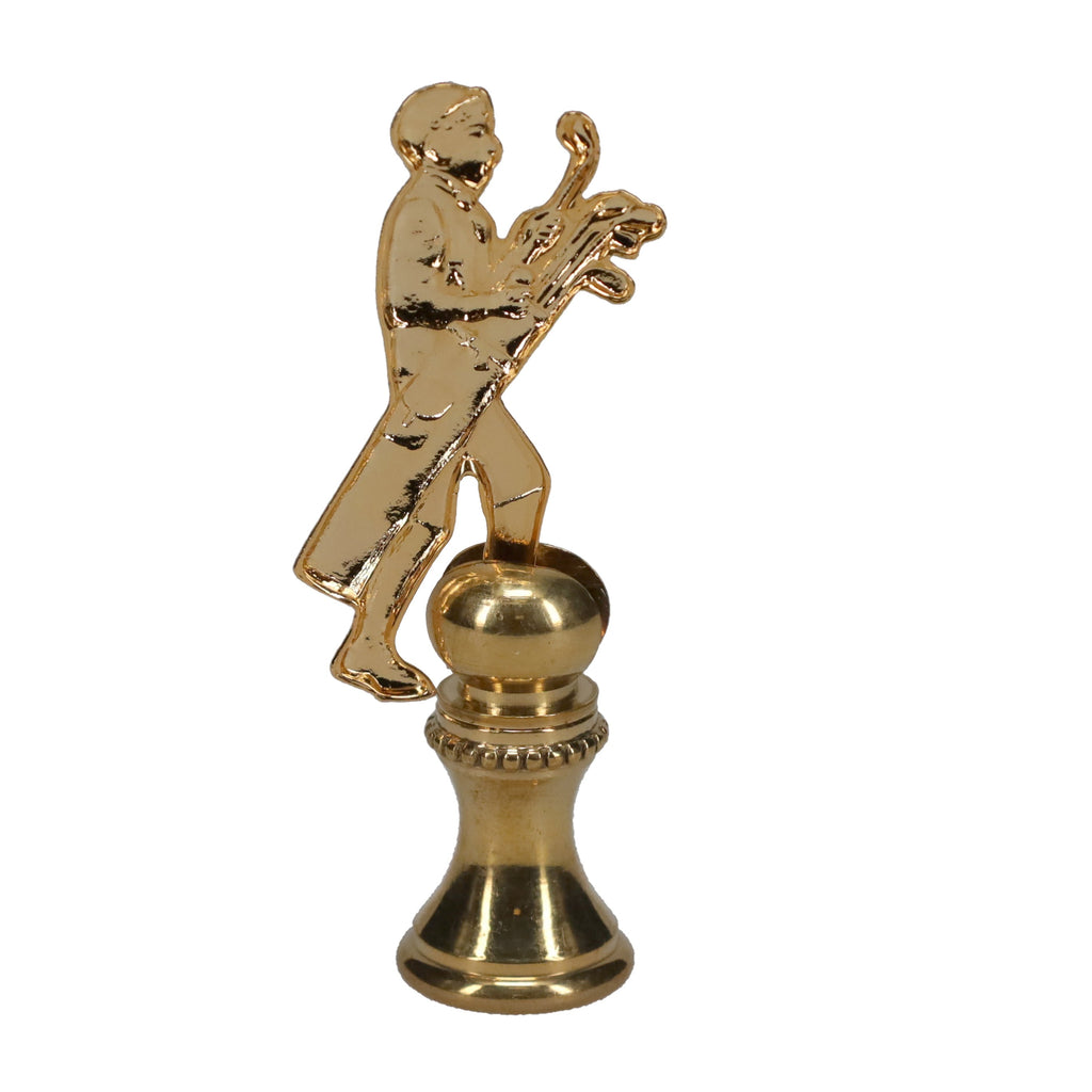 2-1/2" Tall Brass Finial, Golfer with Golf Bag, 1/4-27F Tap (15177)