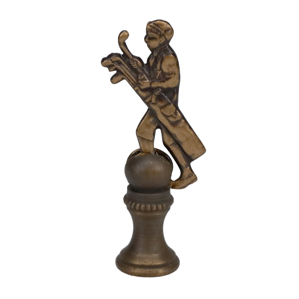 2-1/2" Tall Brass Finial, Golfer with Golf Bag, Bronze Finish, 1/4-27F Tap (15177BR)