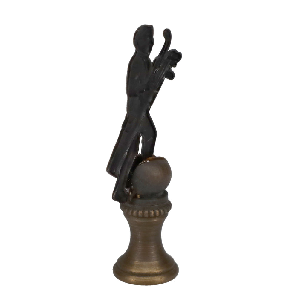 2-1/2" Tall Brass Finial, Golfer with Golf Bag, Bronze Finish, 1/4-27F Tap (15177BR)