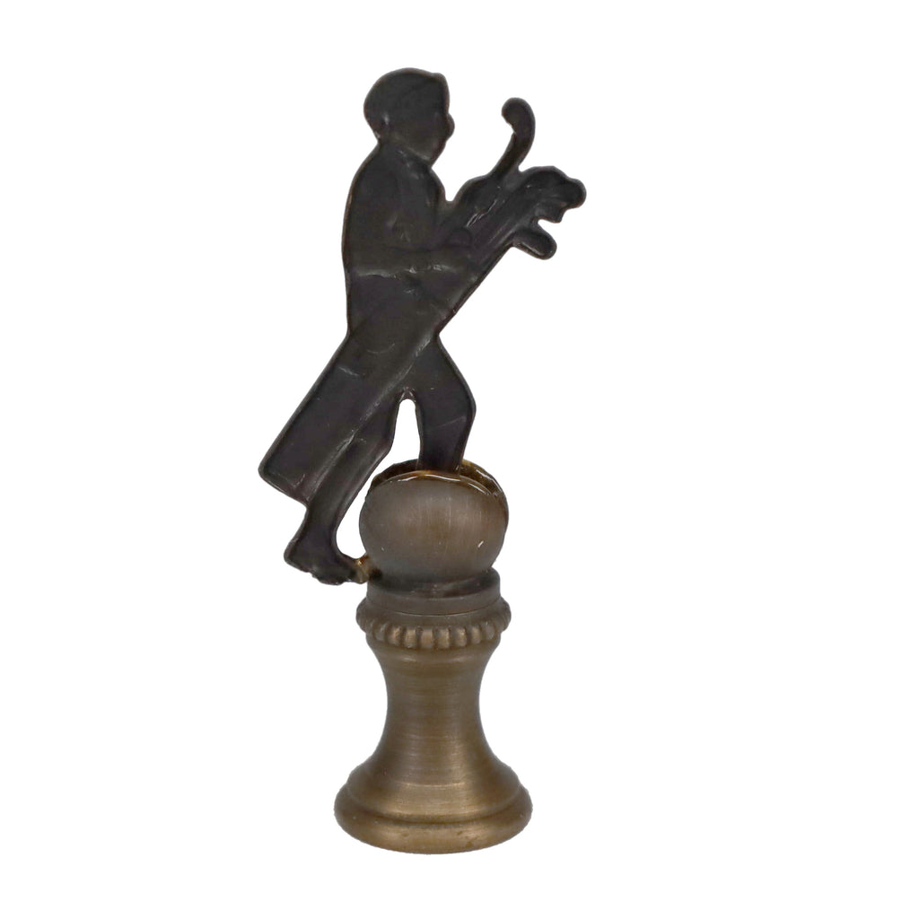 2-1/2" Tall Brass Finial, Golfer with Golf Bag, Bronze Finish, 1/4-27F Tap (15177BR)
