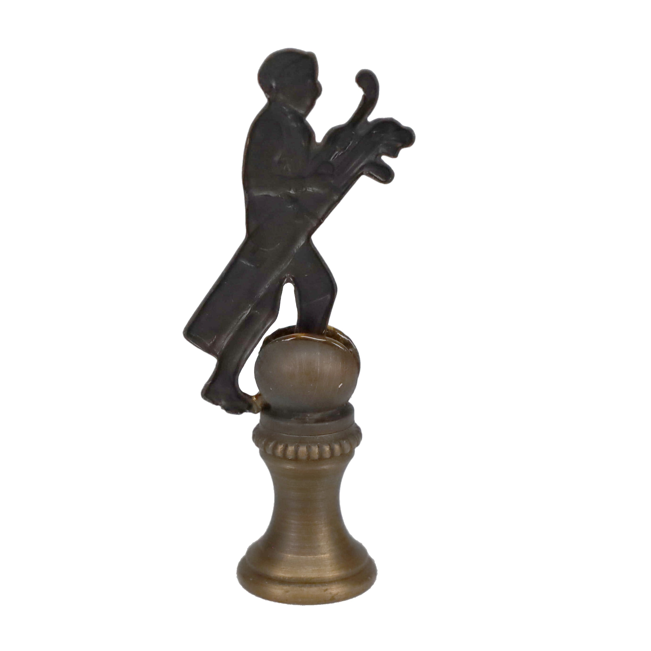 2-1/2" Tall Brass Finial, Golfer with Golf Bag, Bronze Finish, 1/4-27F Tap (15177BR)