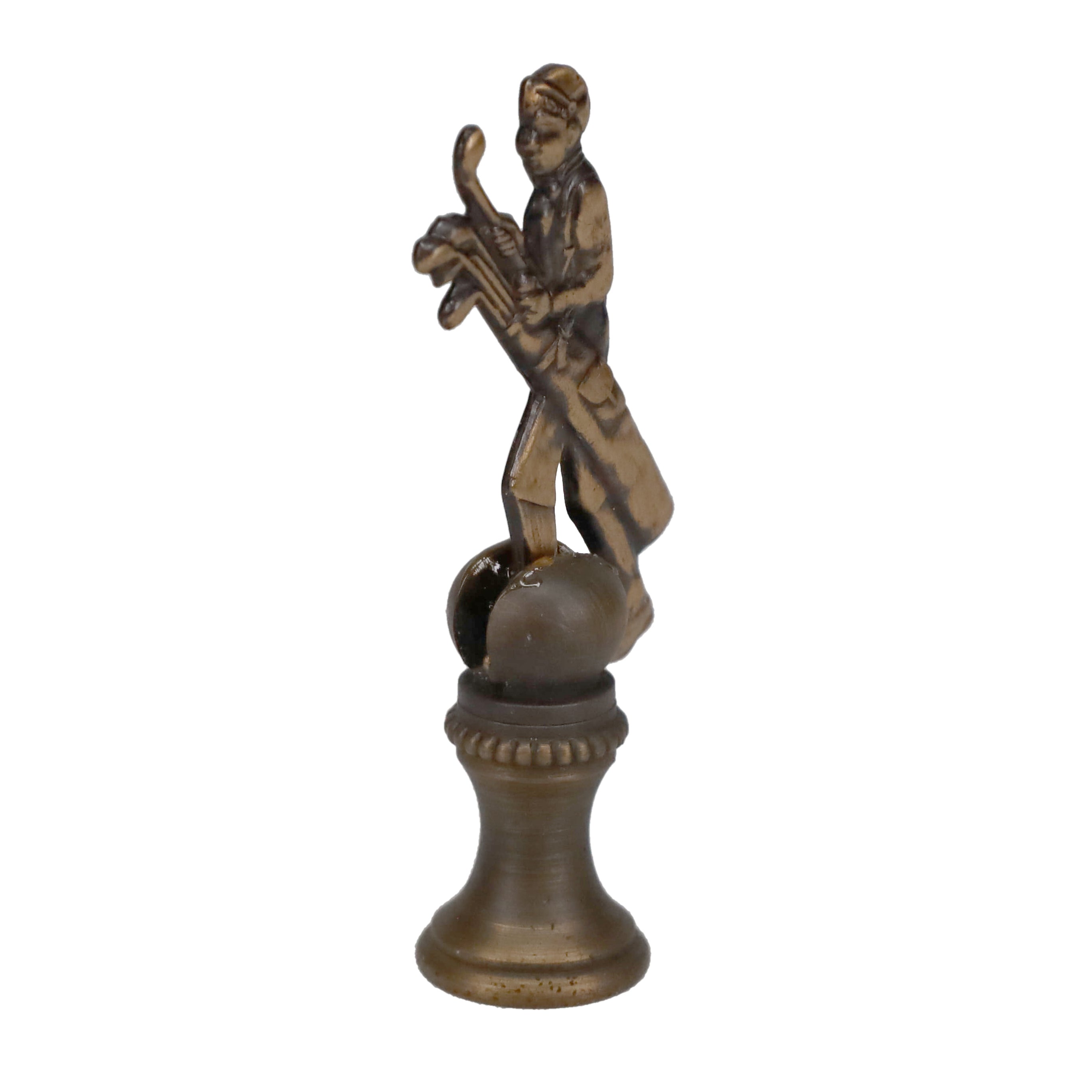 2-1/2" Tall Brass Finial, Golfer with Golf Bag, Bronze Finish, 1/4-27F Tap (15177BR)