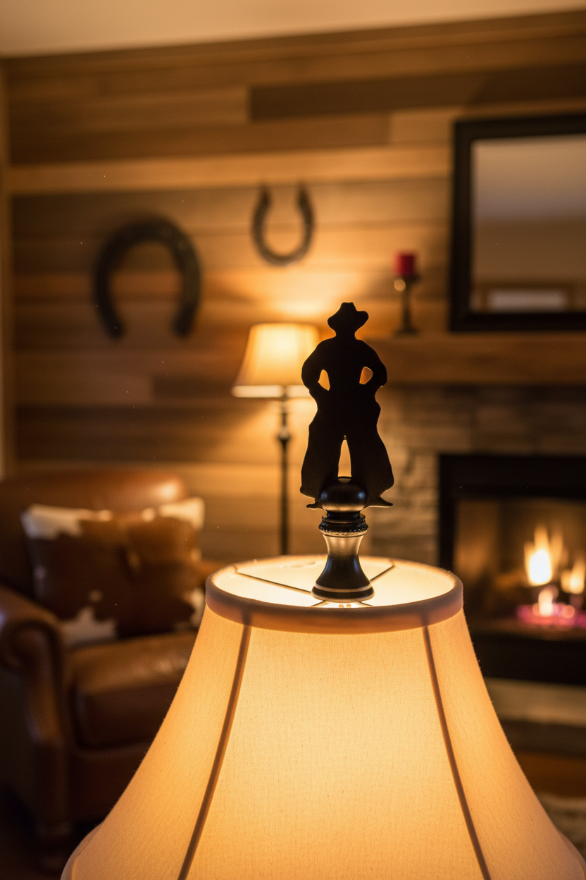 2-3/4" Tall Brass Finial, Cowboy Silhouette, 1/4-27F Tap (15178)