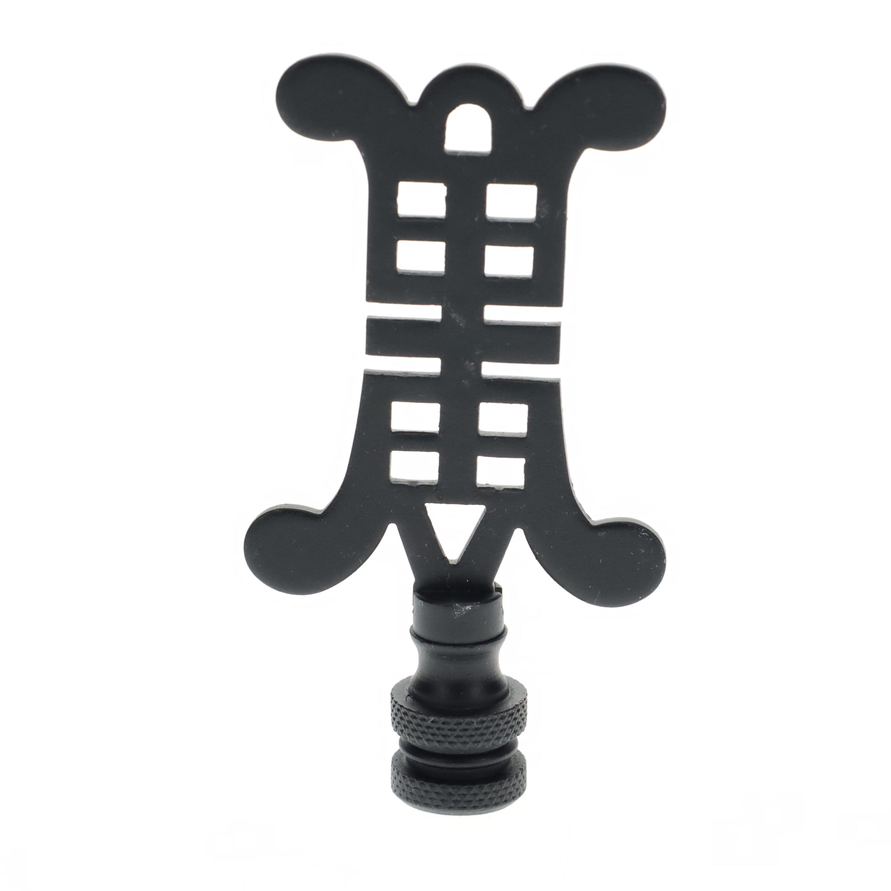 3-1/8" Tall Brass Finial, Chinese Symbol, Black, 1/4-27F Tap (15179BK)