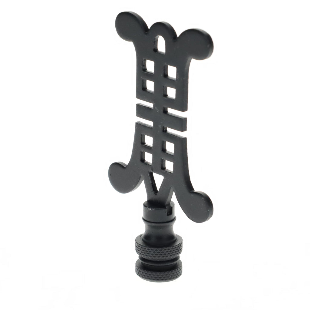 3-1/8" Tall Brass Finial, Chinese Symbol, Black, 1/4-27F Tap (15179BK)