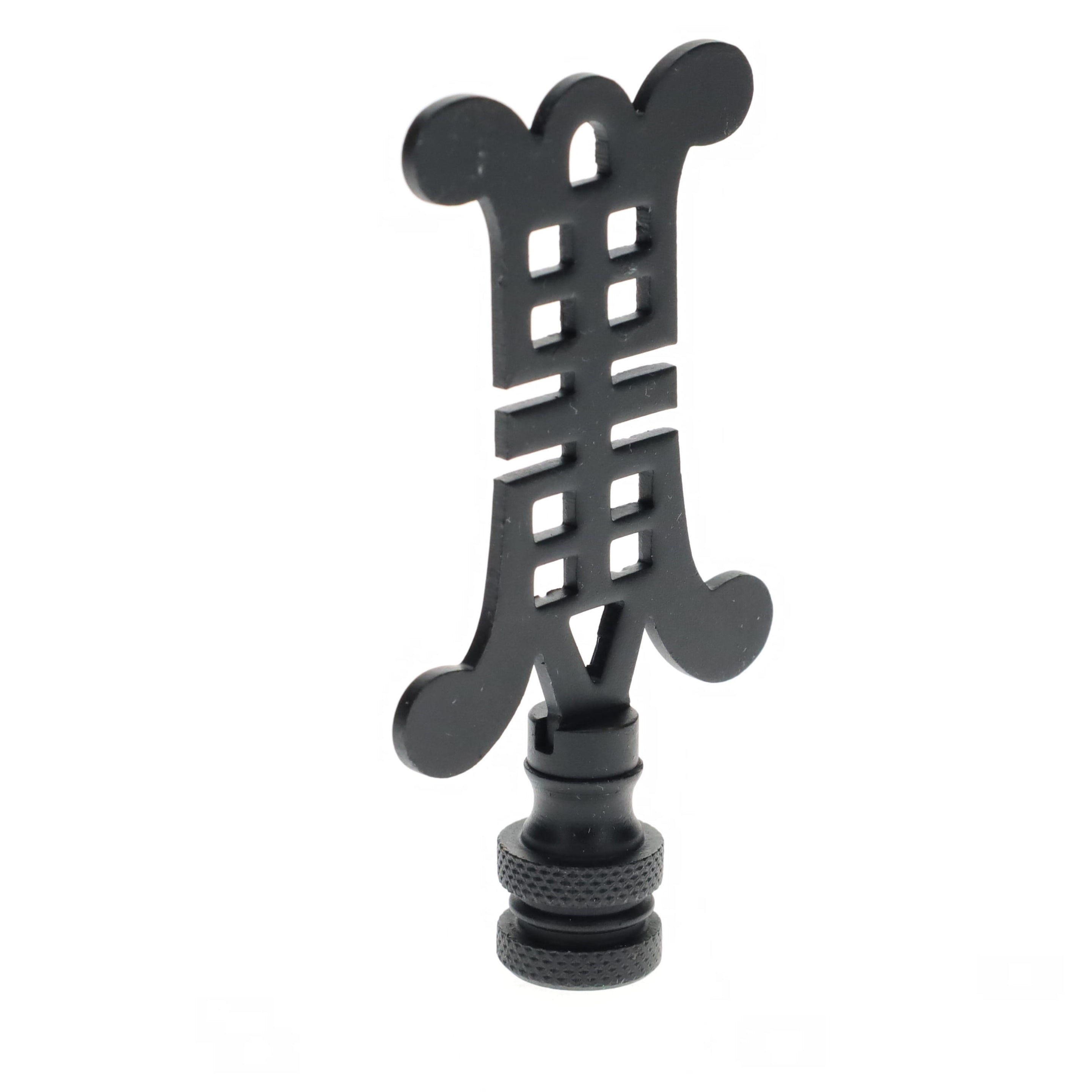 3-1/8" Tall Brass Finial, Chinese Symbol, Black, 1/4-27F Tap (15179BK)
