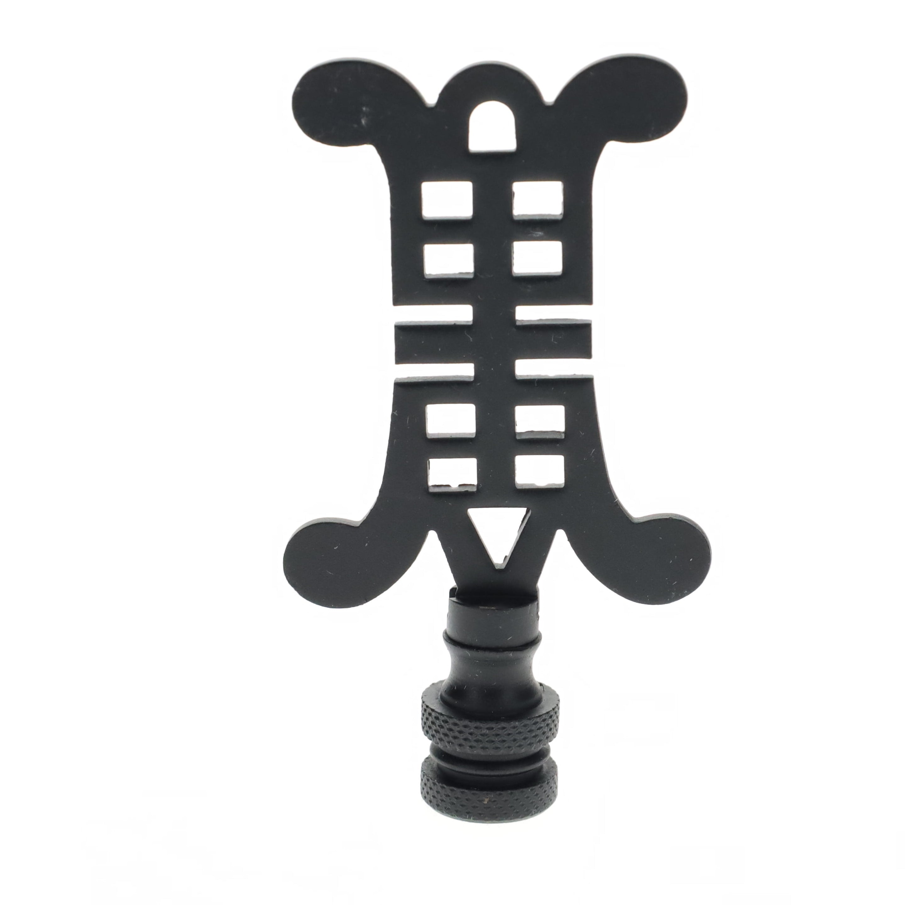3-1/8" Tall Brass Finial, Chinese Symbol, Black, 1/4-27F Tap (15179BK)