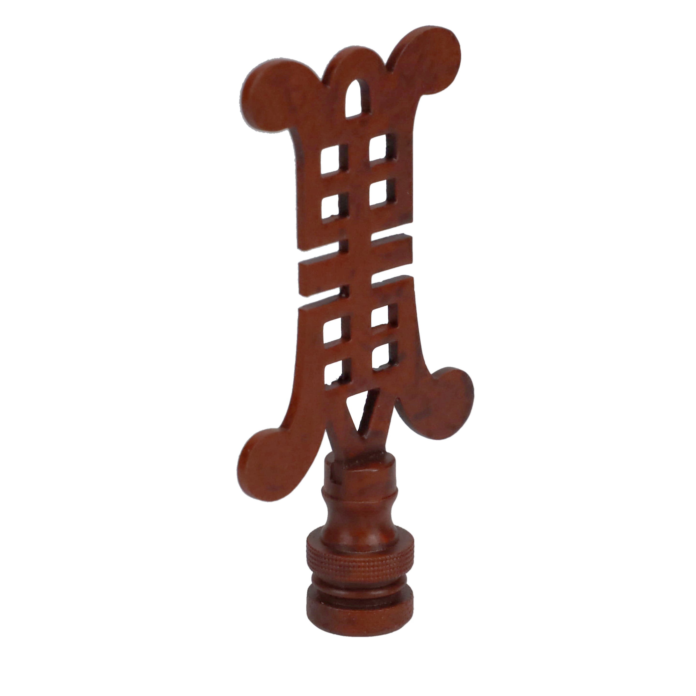 3-1/8" Tall Brass Finial, Chinese Symbol, Brown, 1/4-27F Tap (15179BR)
