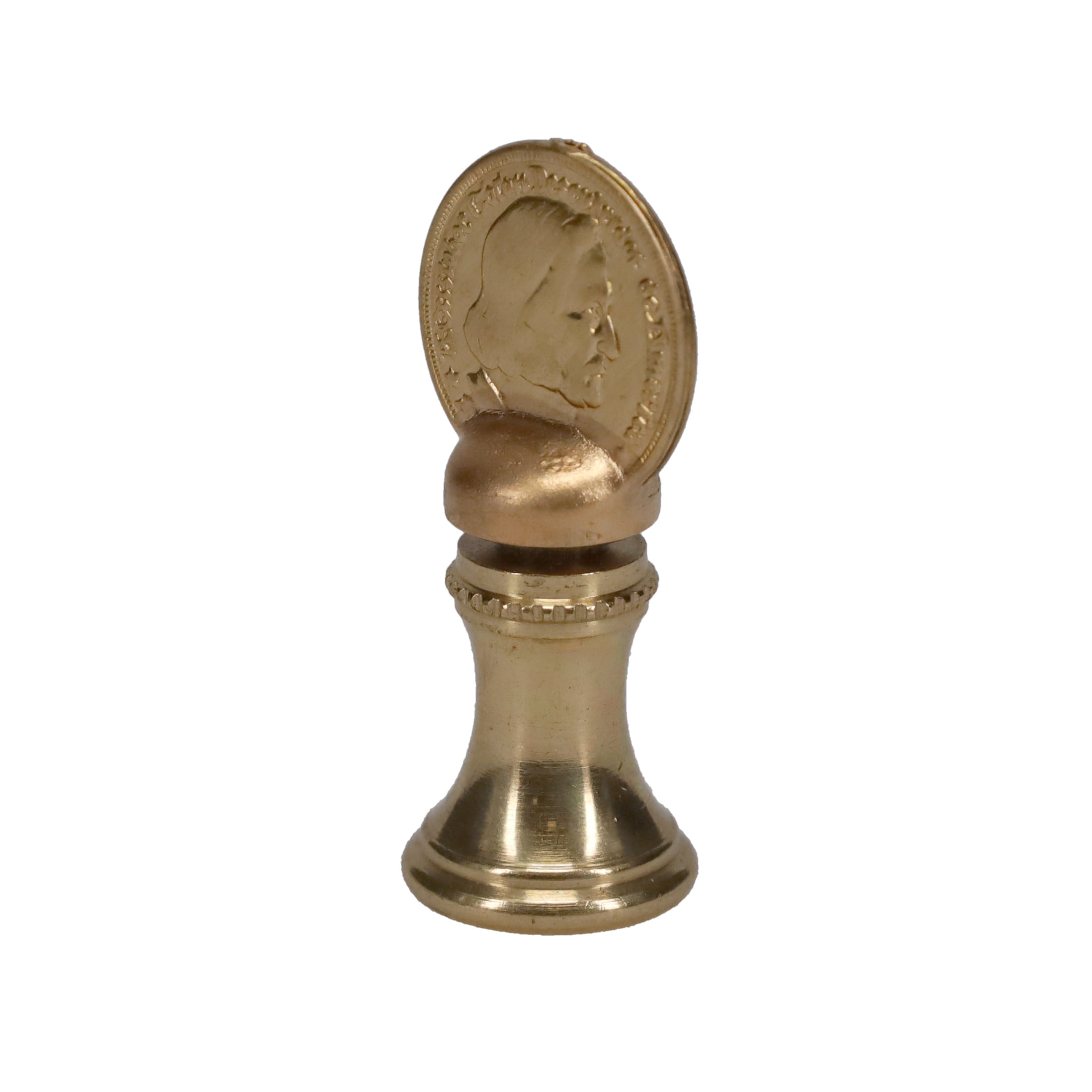 1-9/16" Tall Brass Finial, Imitation Coin, 1/4-27F Tap (15180)