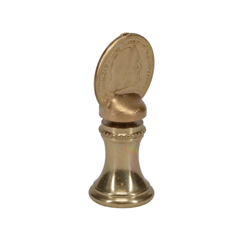 1-9/16" Tall Brass Finial, Imitation Coin, 1/4-27F Tap (15180)