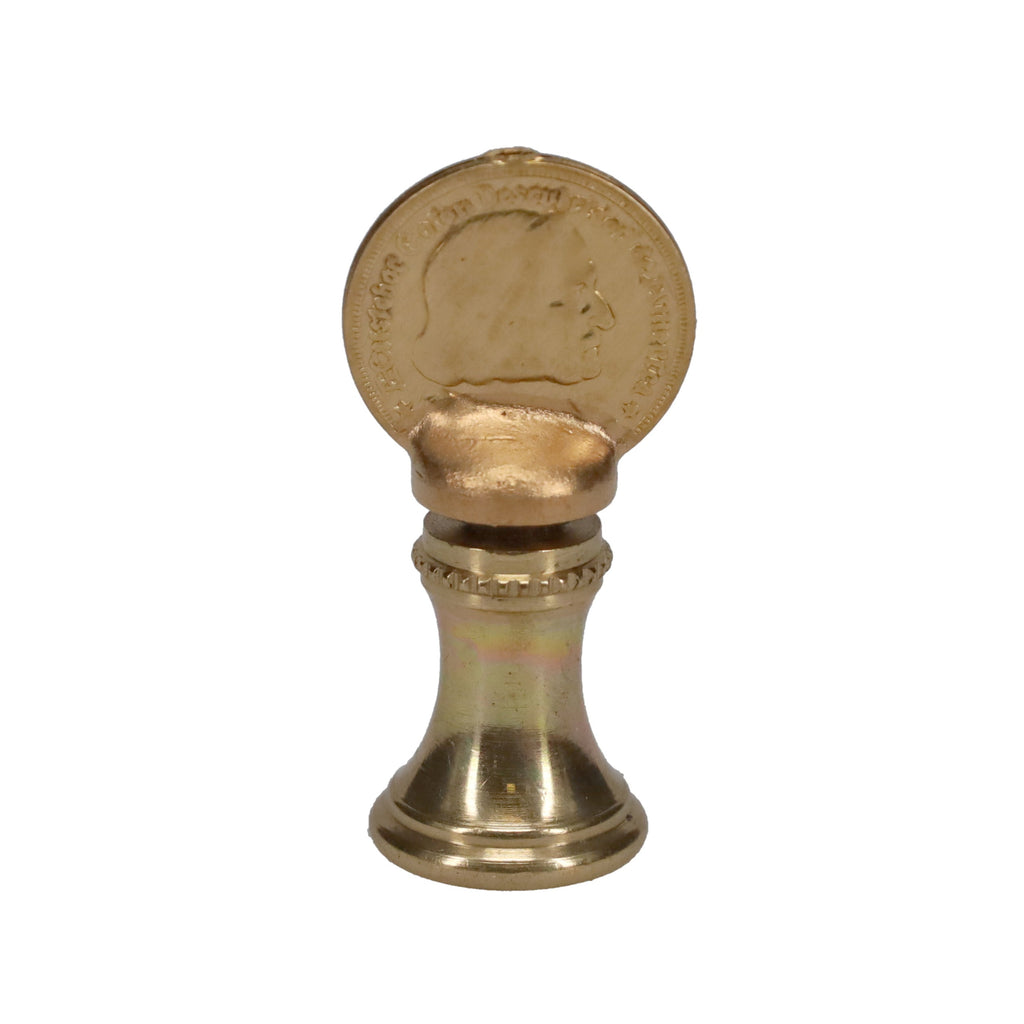 1-9/16" Tall Brass Finial, Imitation Coin, 1/4-27F Tap (15180)