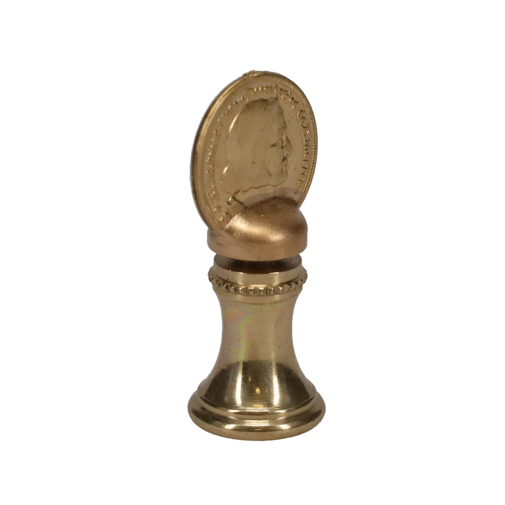1-9/16" Tall Brass Finial, Imitation Coin, 1/4-27F Tap (15180)
