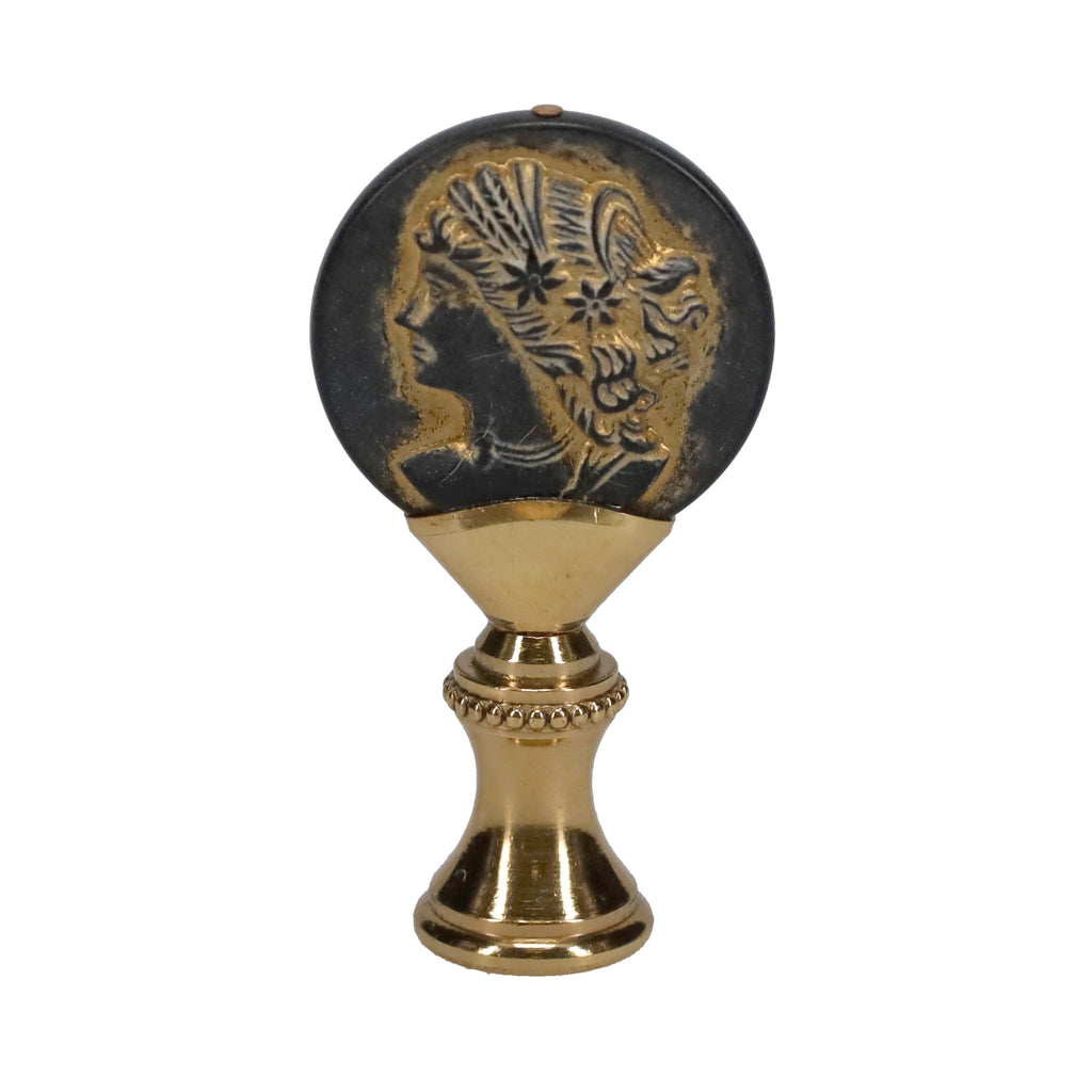 2-1/4" Tall Brass Finial, Imitation Greek/Roman Coin, 1/4-27F Tap (15181)