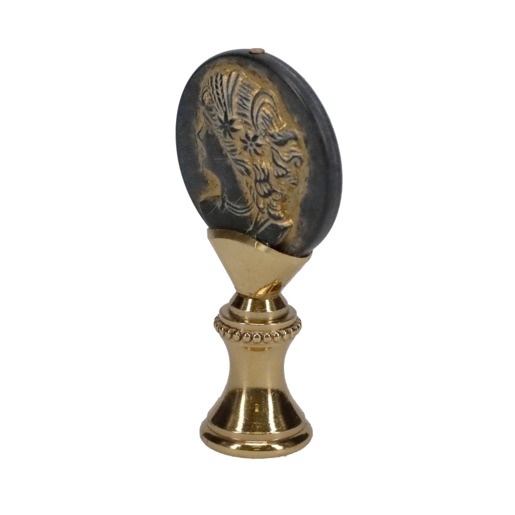 2-1/4" Tall Brass Finial, Imitation Greek/Roman Coin, 1/4-27F Tap (15181)