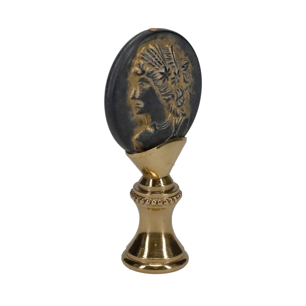 2-1/4" Tall Brass Finial, Imitation Greek/Roman Coin, 1/4-27F Tap (15181)