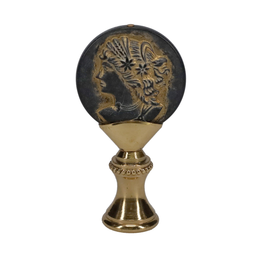 2-1/4" Tall Brass Finial, Imitation Greek/Roman Coin, 1/4-27F Tap (15181)