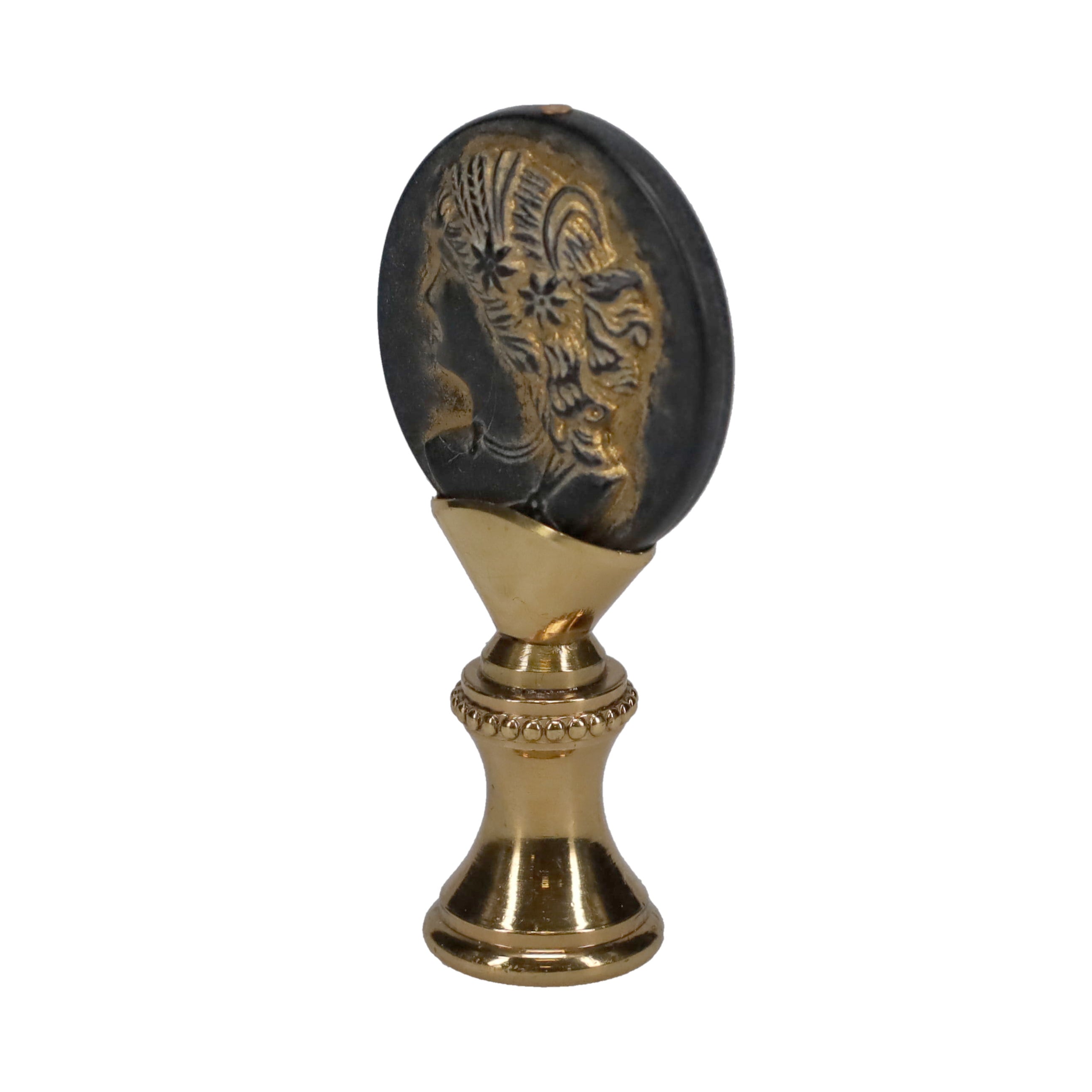 2-1/4" Tall Brass Finial, Imitation Greek/Roman Coin, 1/4-27F Tap (15181)