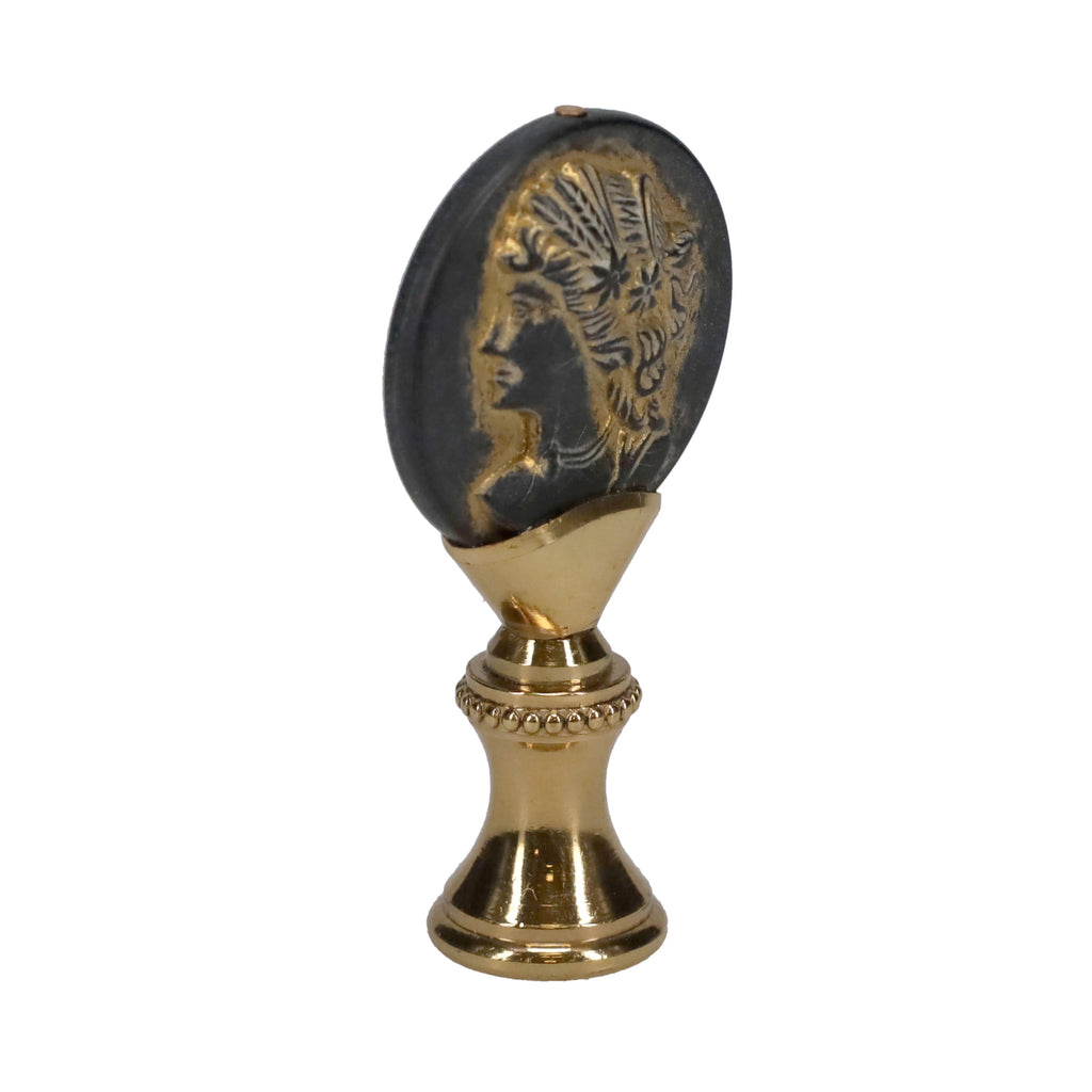 2-1/4" Tall Brass Finial, Imitation Greek/Roman Coin, 1/4-27F Tap (15181)
