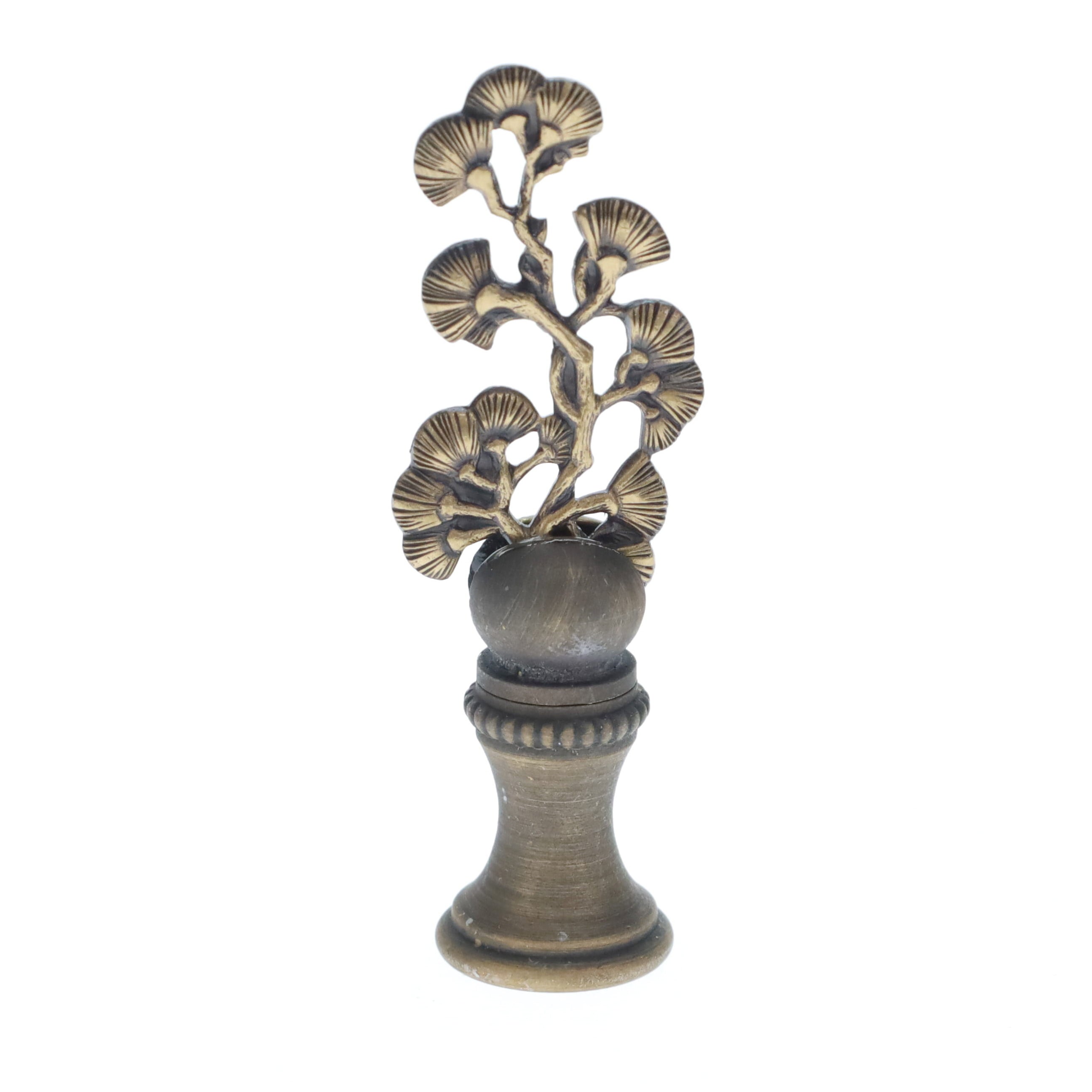 2-3/8" Tall Brass Finial, Ginkgo Foliage, 1/4-27F Tap (15182)