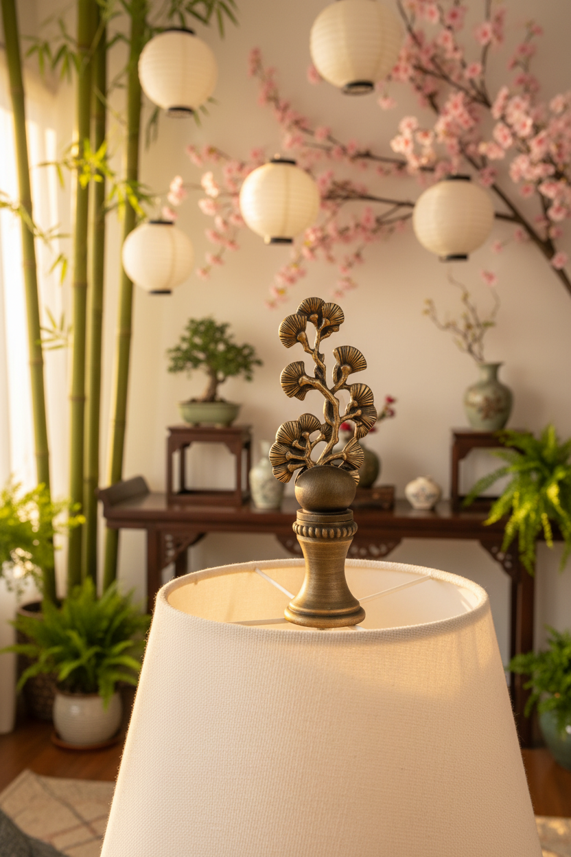 2-3/8" Tall Brass Finial, Ginkgo Foliage, 1/4-27F Tap (15182)