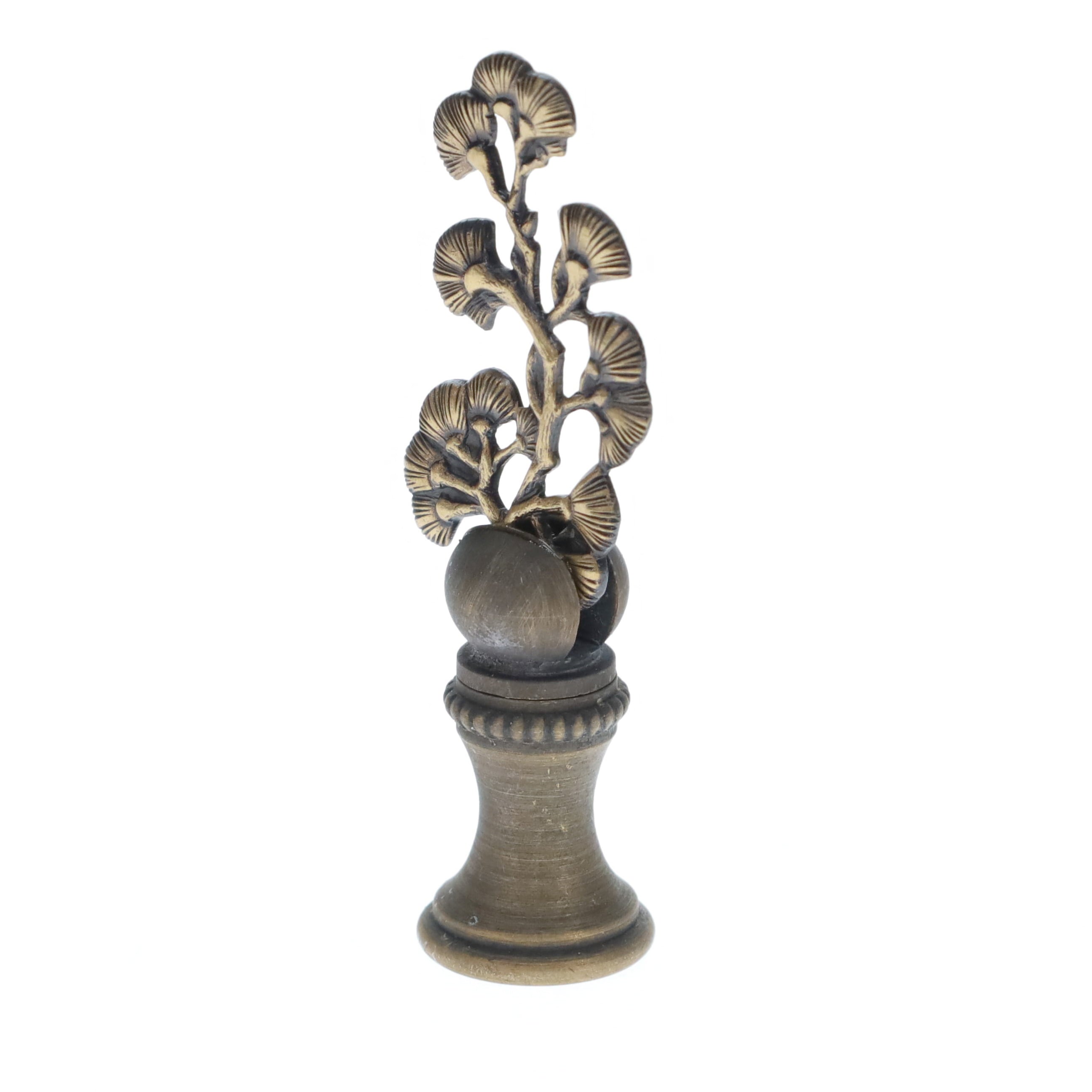 2-3/8" Tall Brass Finial, Ginkgo Foliage, 1/4-27F Tap (15182)