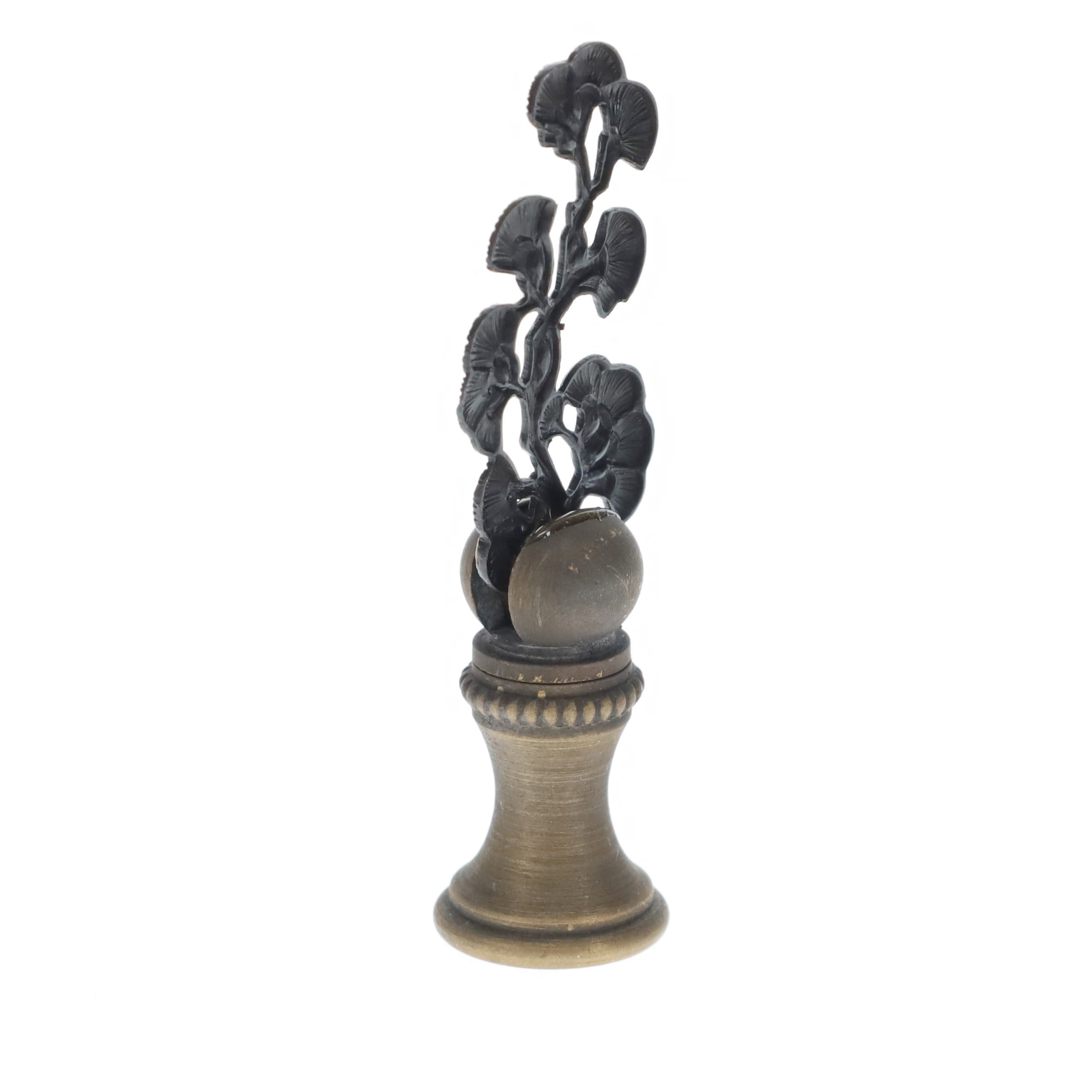 2-3/8" Tall Brass Finial, Ginkgo Foliage, 1/4-27F Tap (15182)