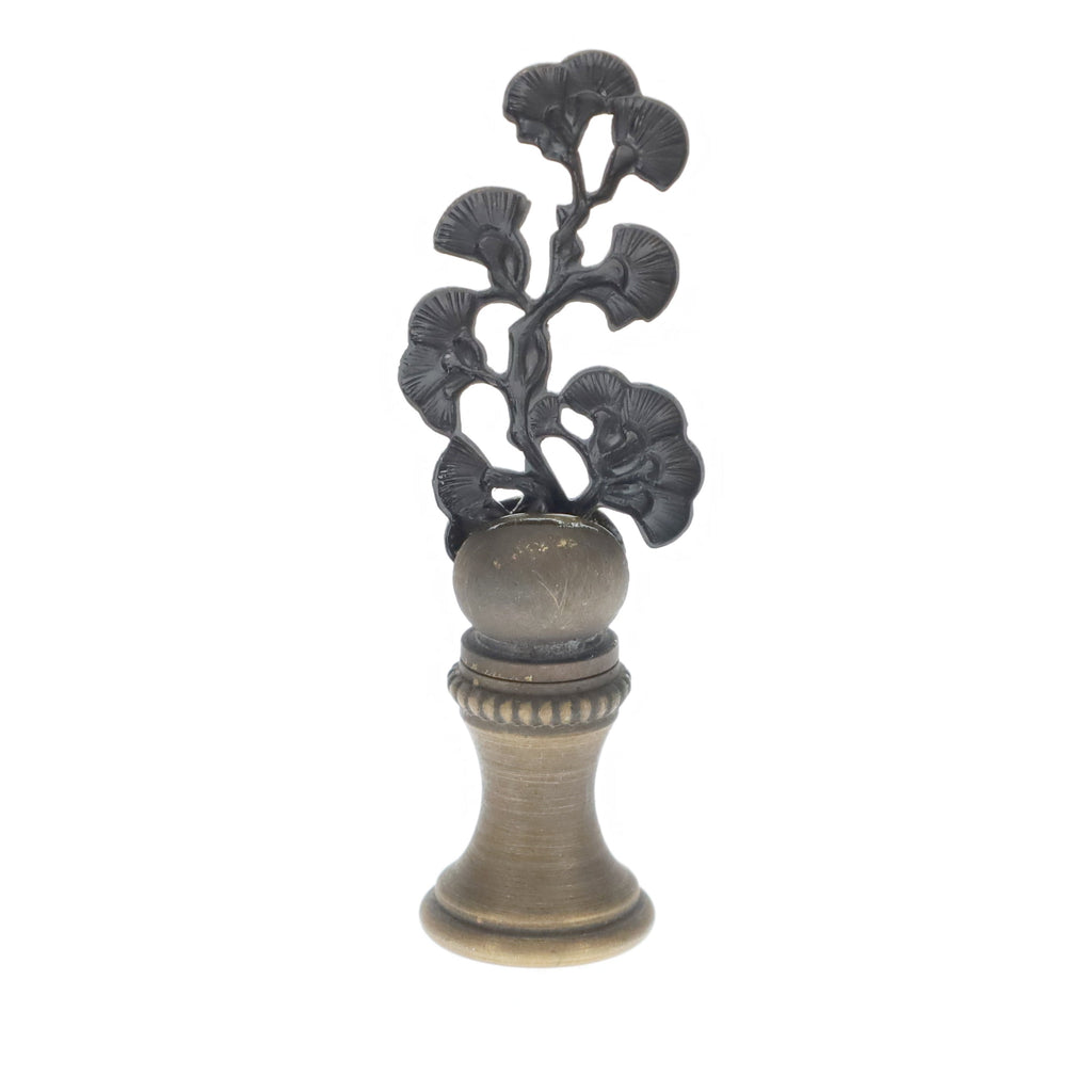 2-3/8" Tall Brass Finial, Ginkgo Foliage, 1/4-27F Tap (15182)