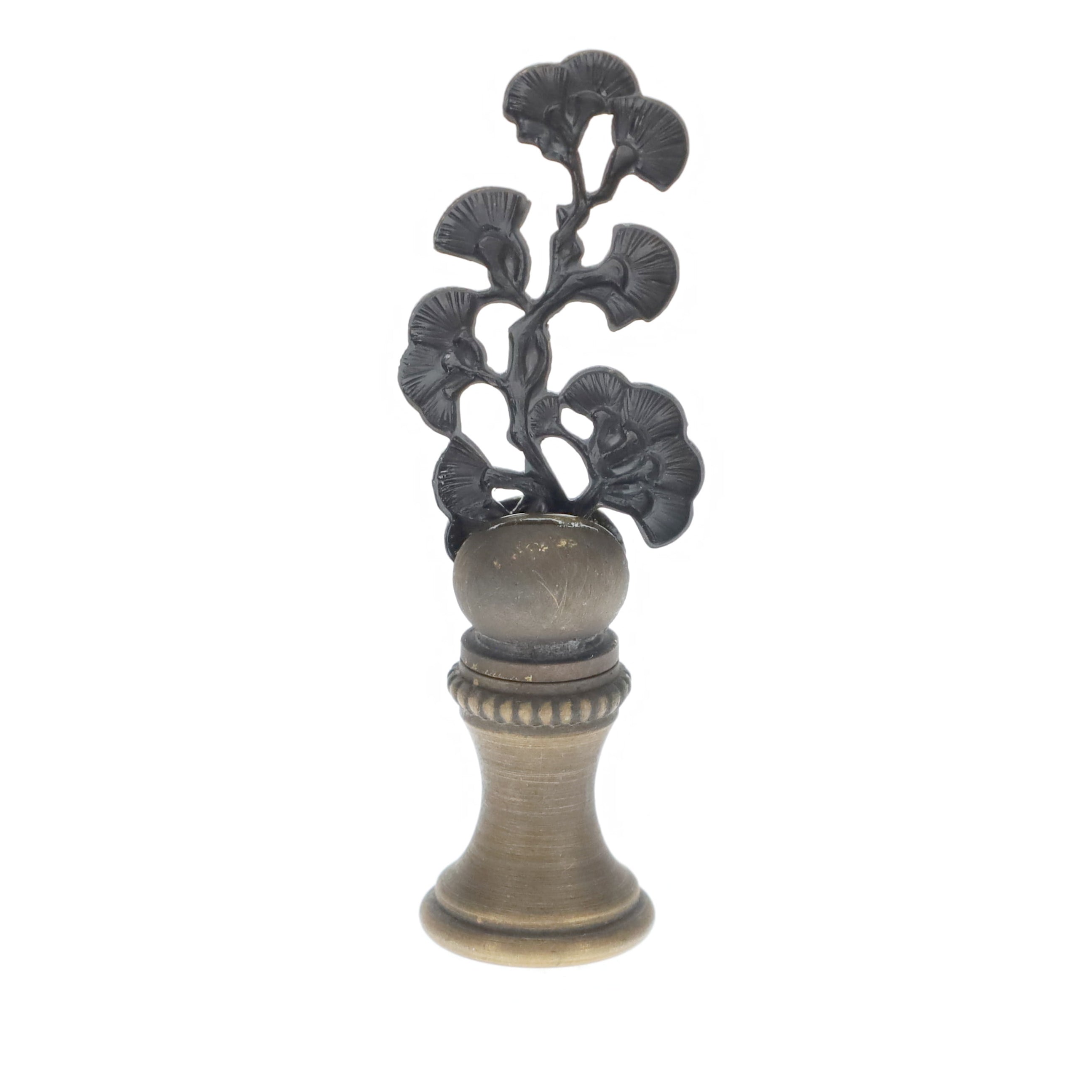2-3/8" Tall Brass Finial, Ginkgo Foliage, 1/4-27F Tap (15182)