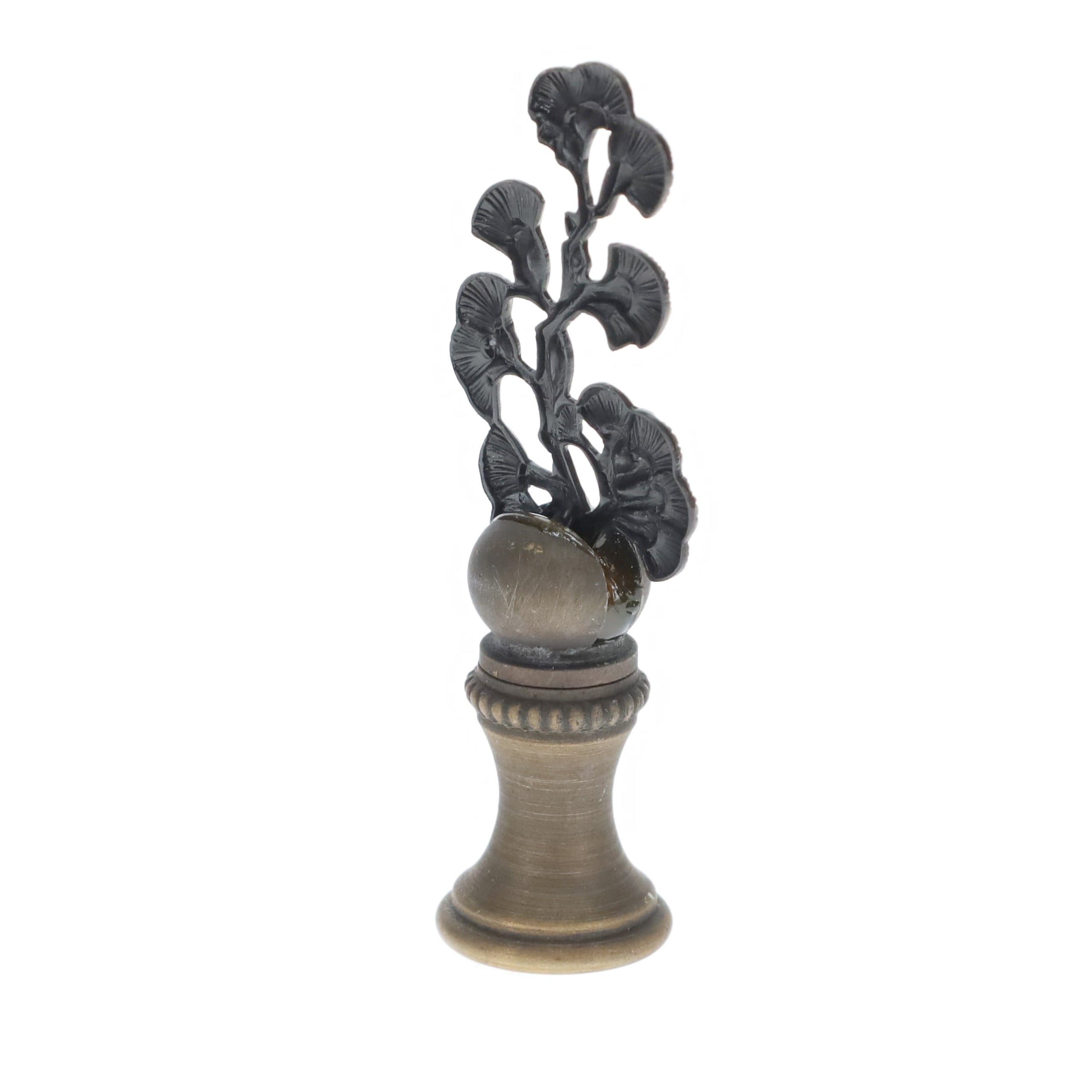 2-3/8" Tall Brass Finial, Ginkgo Foliage, 1/4-27F Tap (15182)