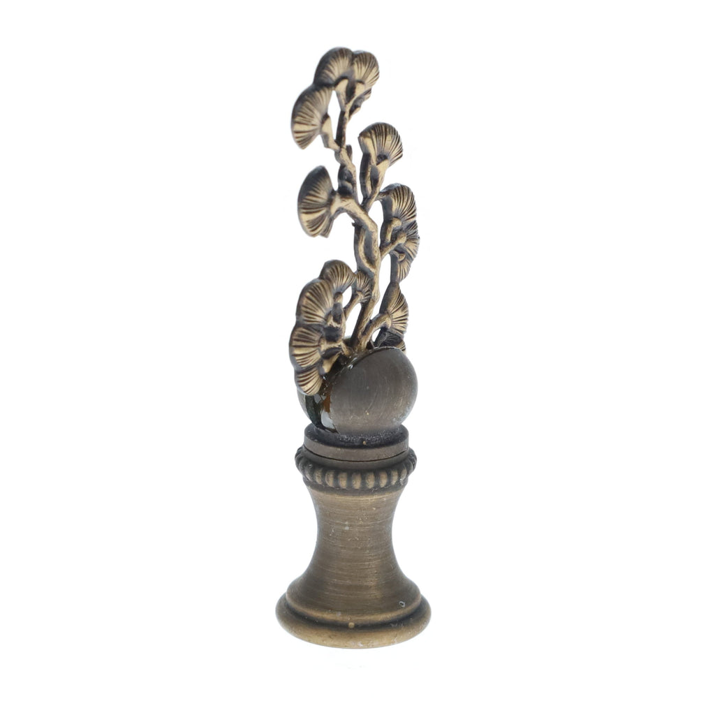 2-3/8" Tall Brass Finial, Ginkgo Foliage, 1/4-27F Tap (15182)