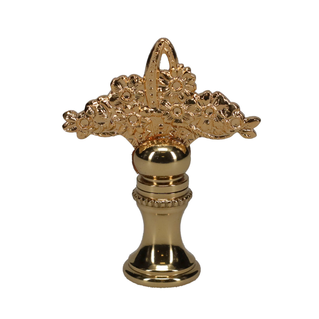 2" Tall Brass Finial, Flower Basket, 1/4-27F Tap (15183)