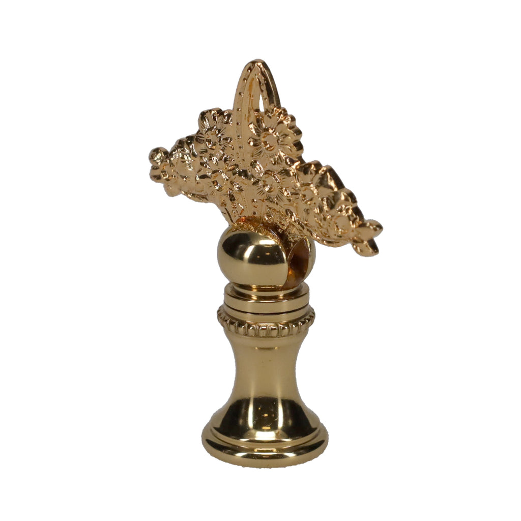 2" Tall Brass Finial, Flower Basket, 1/4-27F Tap (15183)