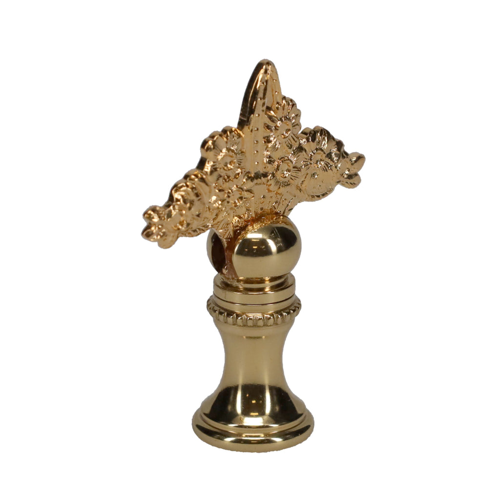 2" Tall Brass Finial, Flower Basket, 1/4-27F Tap (15183)