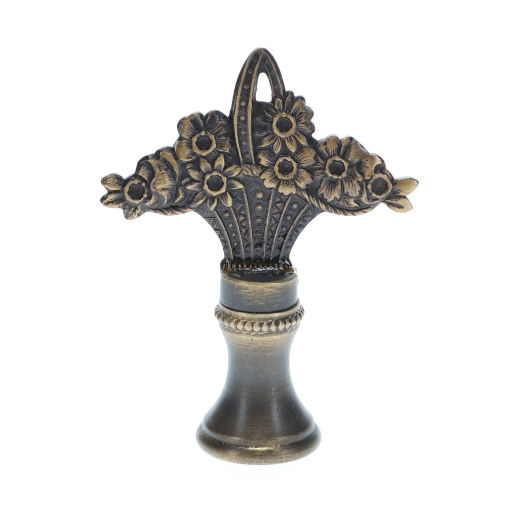 2" Tall Brass Finial, Flower Basket, Bronze Finish, 1/4-27F Tap (15183BR)