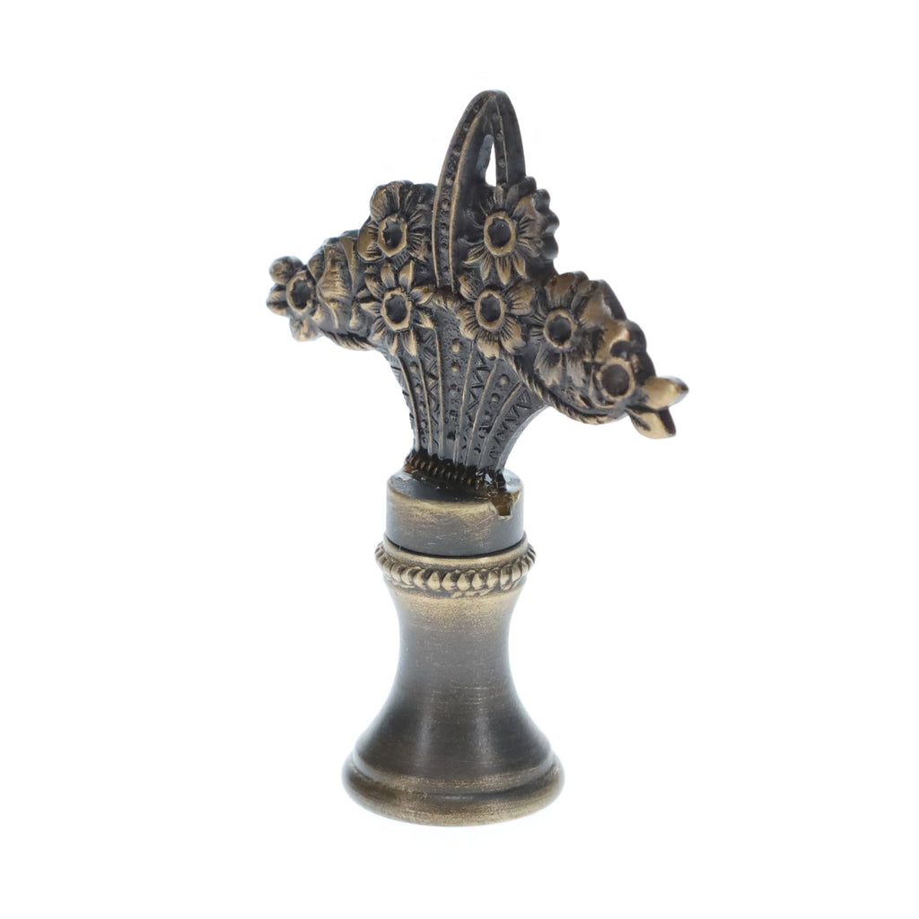 2" Tall Brass Finial, Flower Basket, Bronze Finish, 1/4-27F Tap (15183BR)